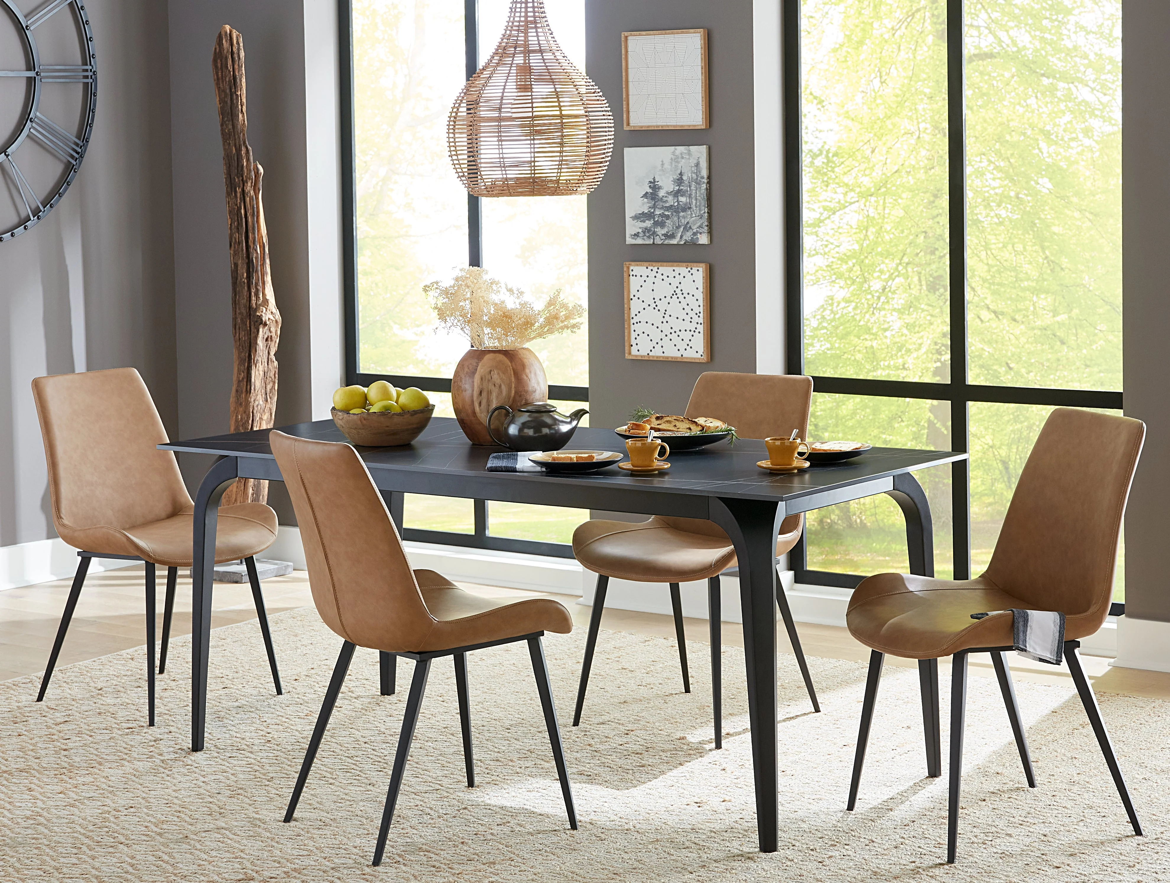 Nicoya Upholstered Dining Chair in Buckskin Synthetic Leather and Black (Set of 2) - Image 3