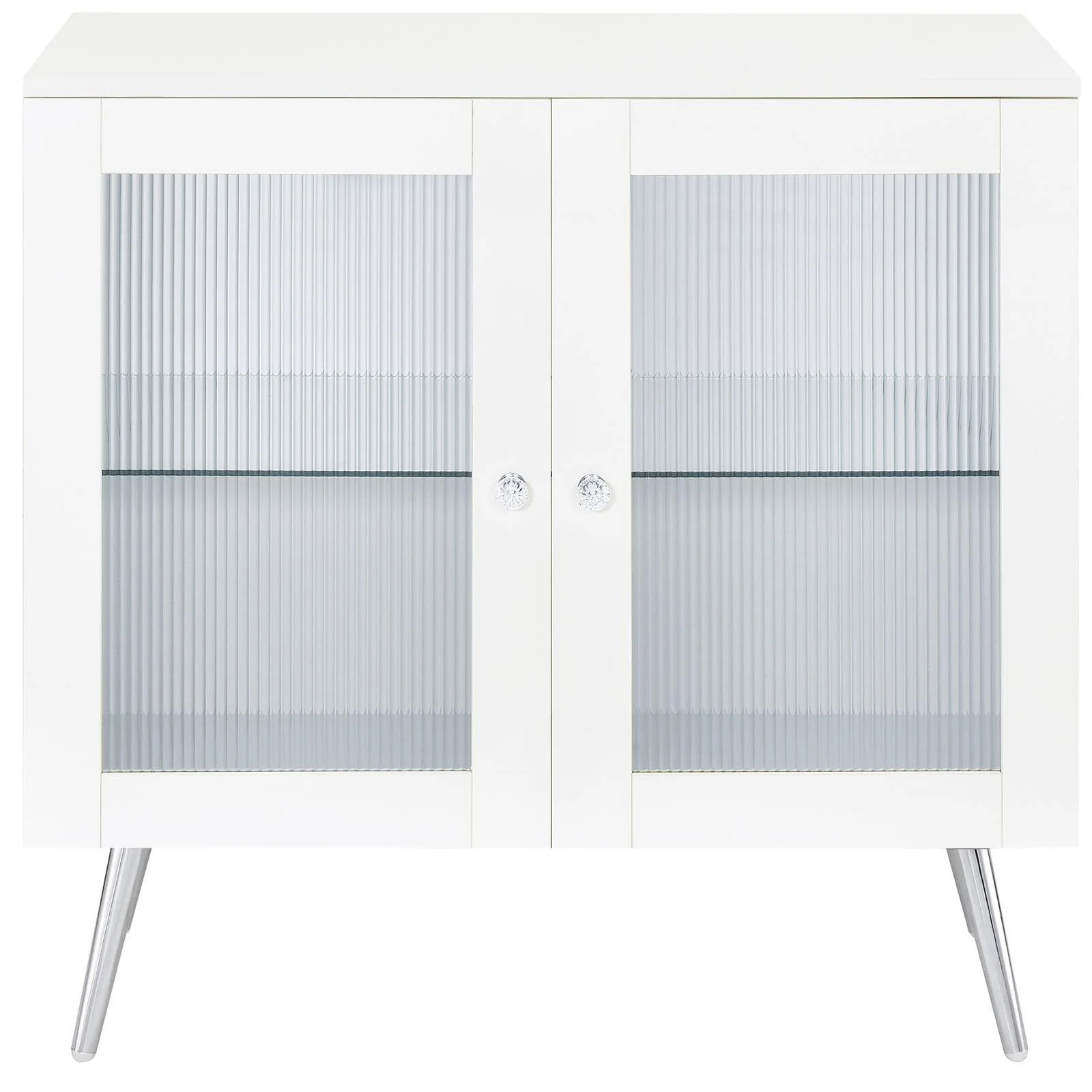 Nieta White High Gloss/Chrome 2-Tier Accent Cabinet with Glass Shelf - Image 3