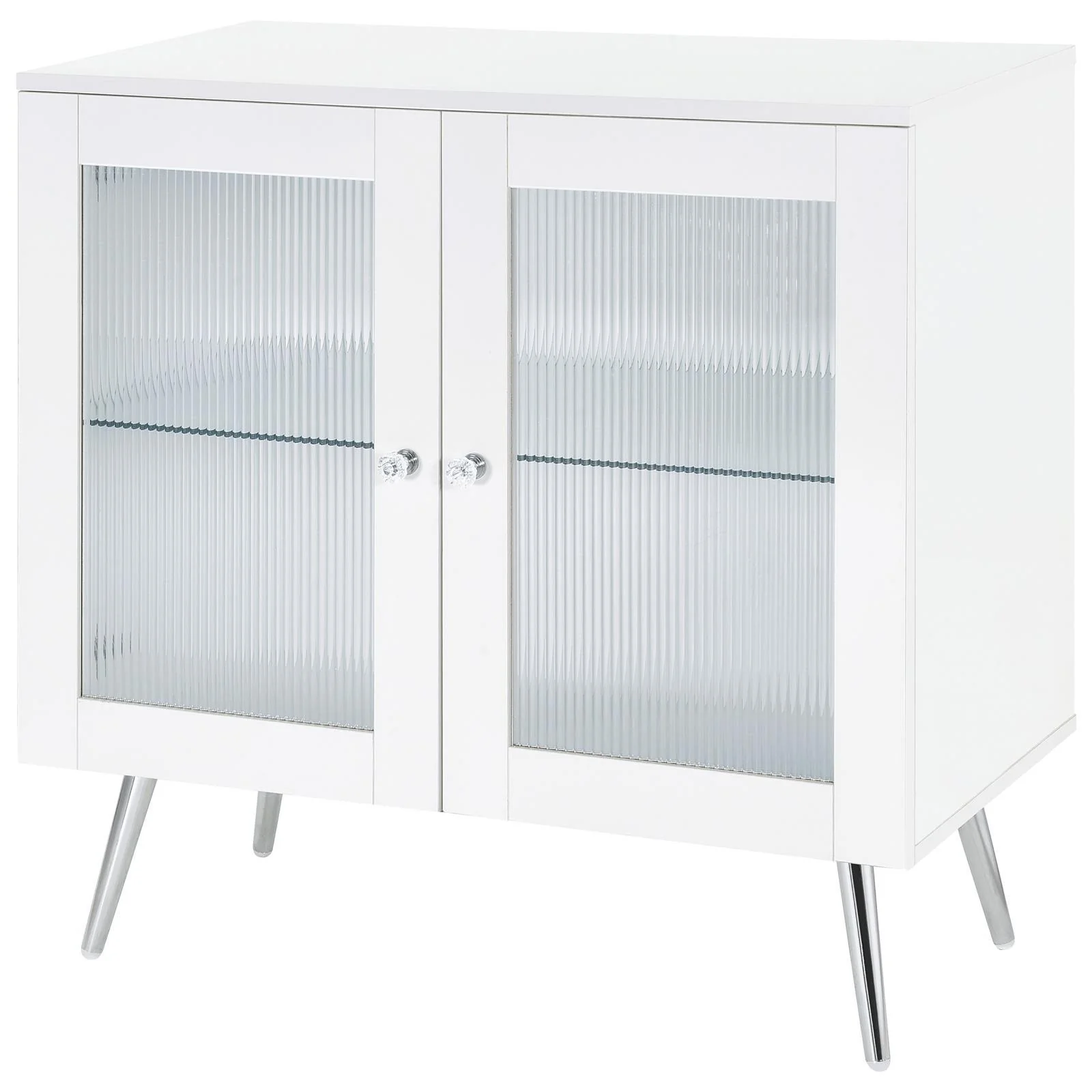 Nieta White High Gloss/Chrome 2-Tier Accent Cabinet with Glass Shelf - Image 4