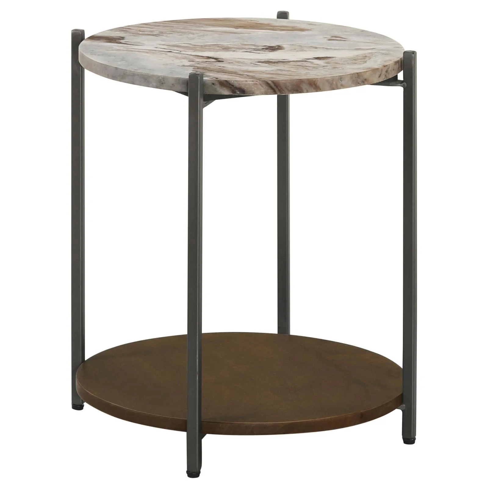Noemie White and Gunmetal Round Marble Top Accent Side Table - Image 2