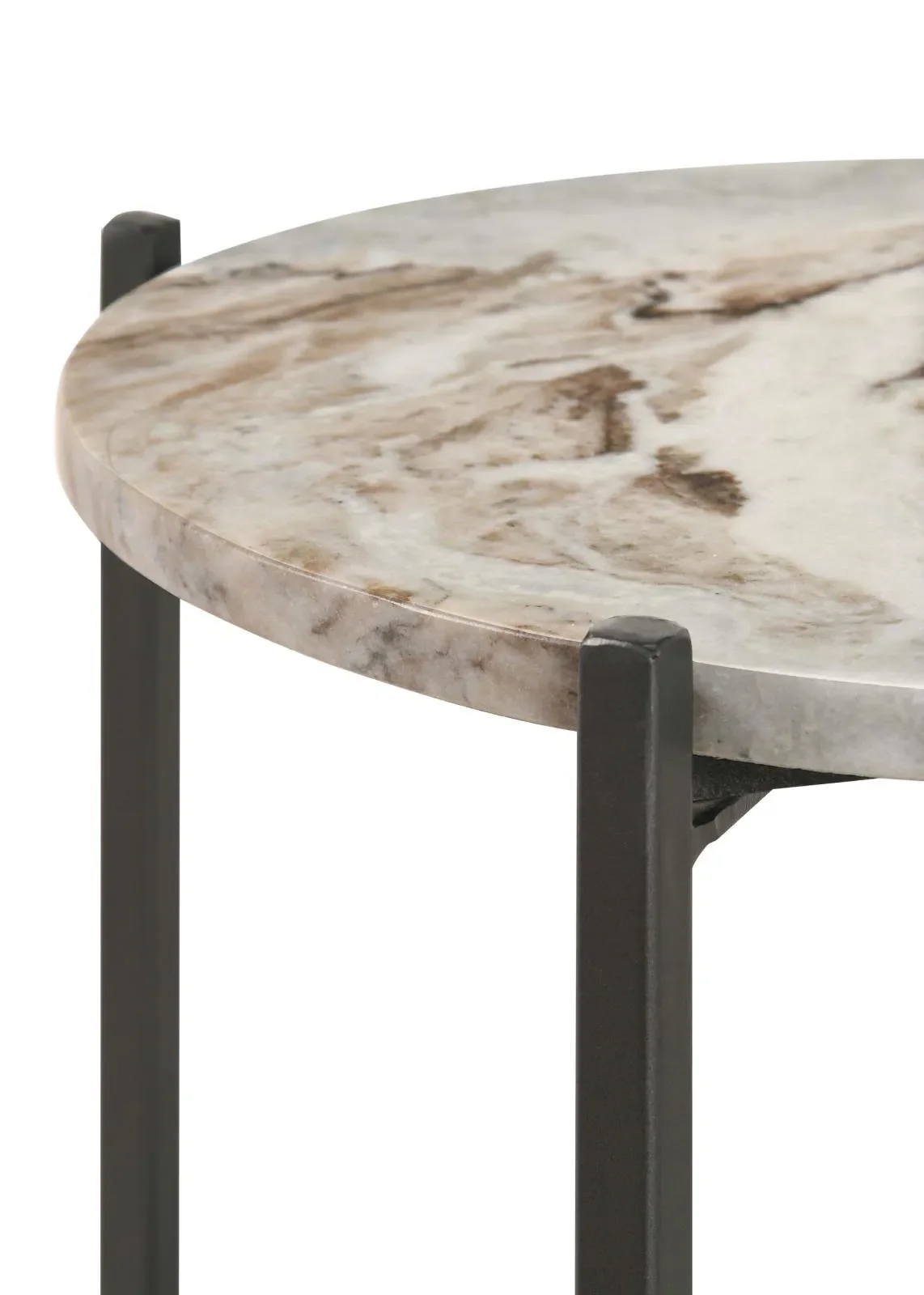 Noemie White and Gunmetal Round Marble Top Accent Side Table - Image 5