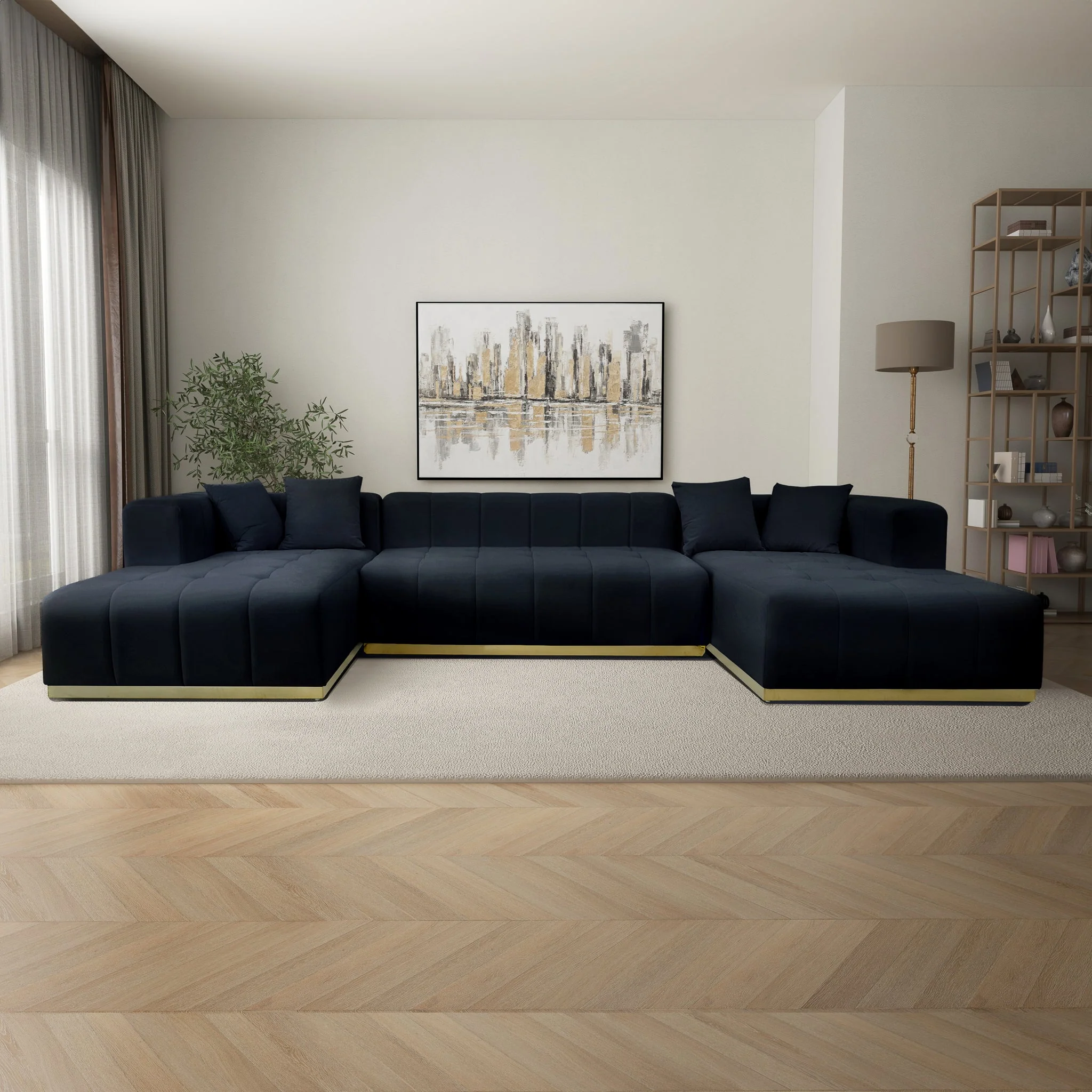 Nolan U-Shape Corner Sofa - Black Velvet - Image 2