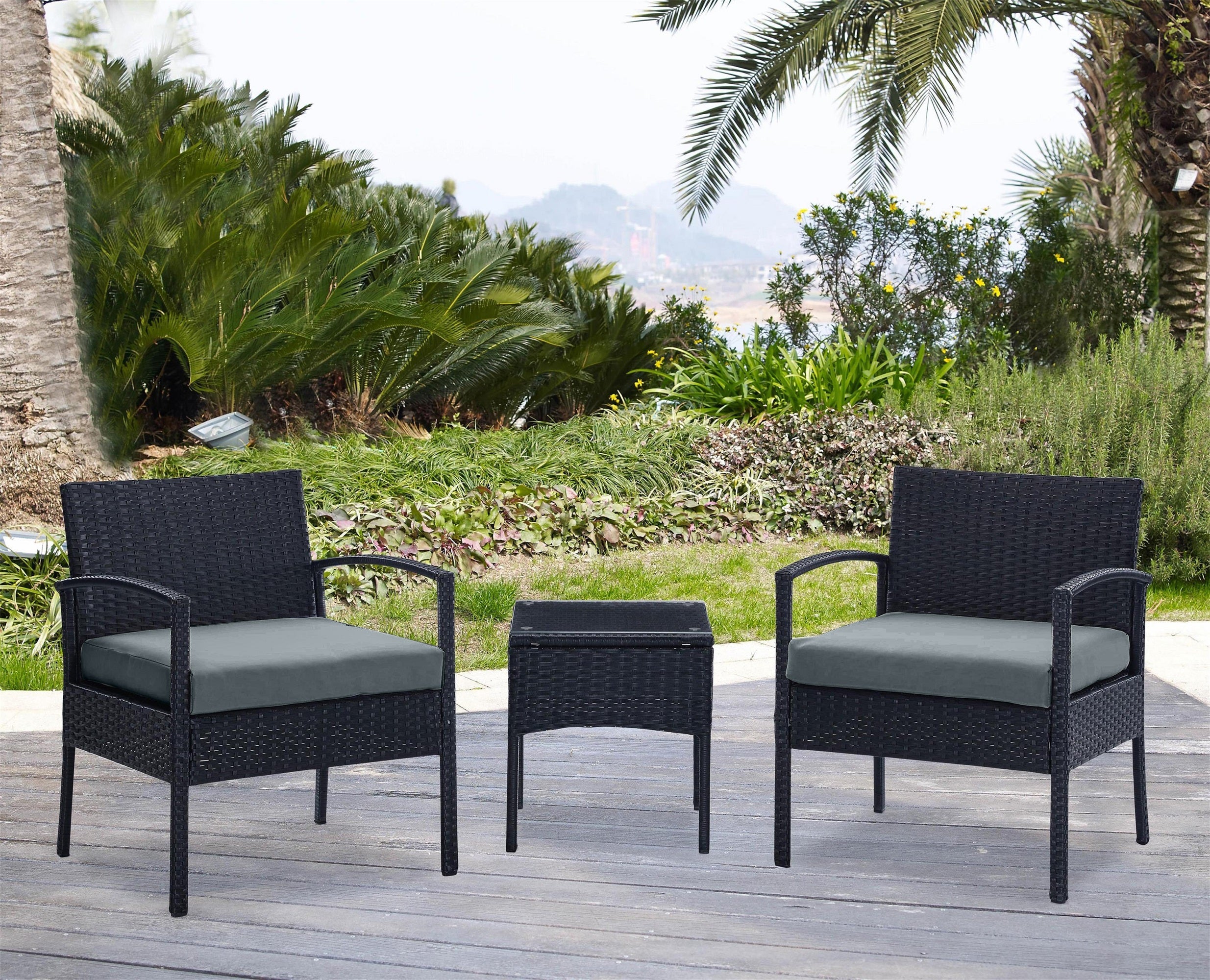 Noli Patio 2-Person Seating Group with End Table with Grey Cushions - Image 2