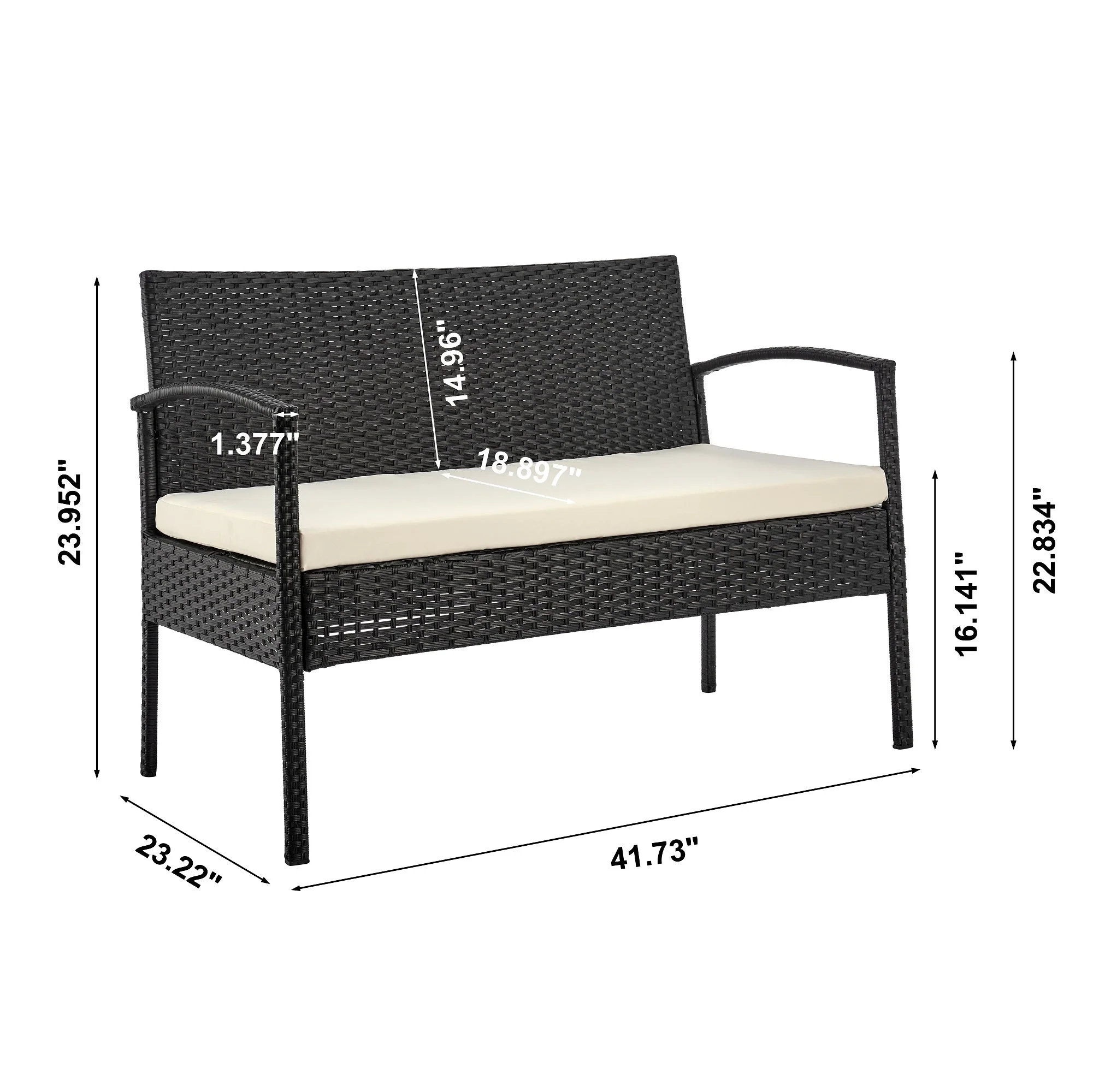 Noli Patio 4-Person Conversation Set with Coffee Table with Cream Cushions - Image 3