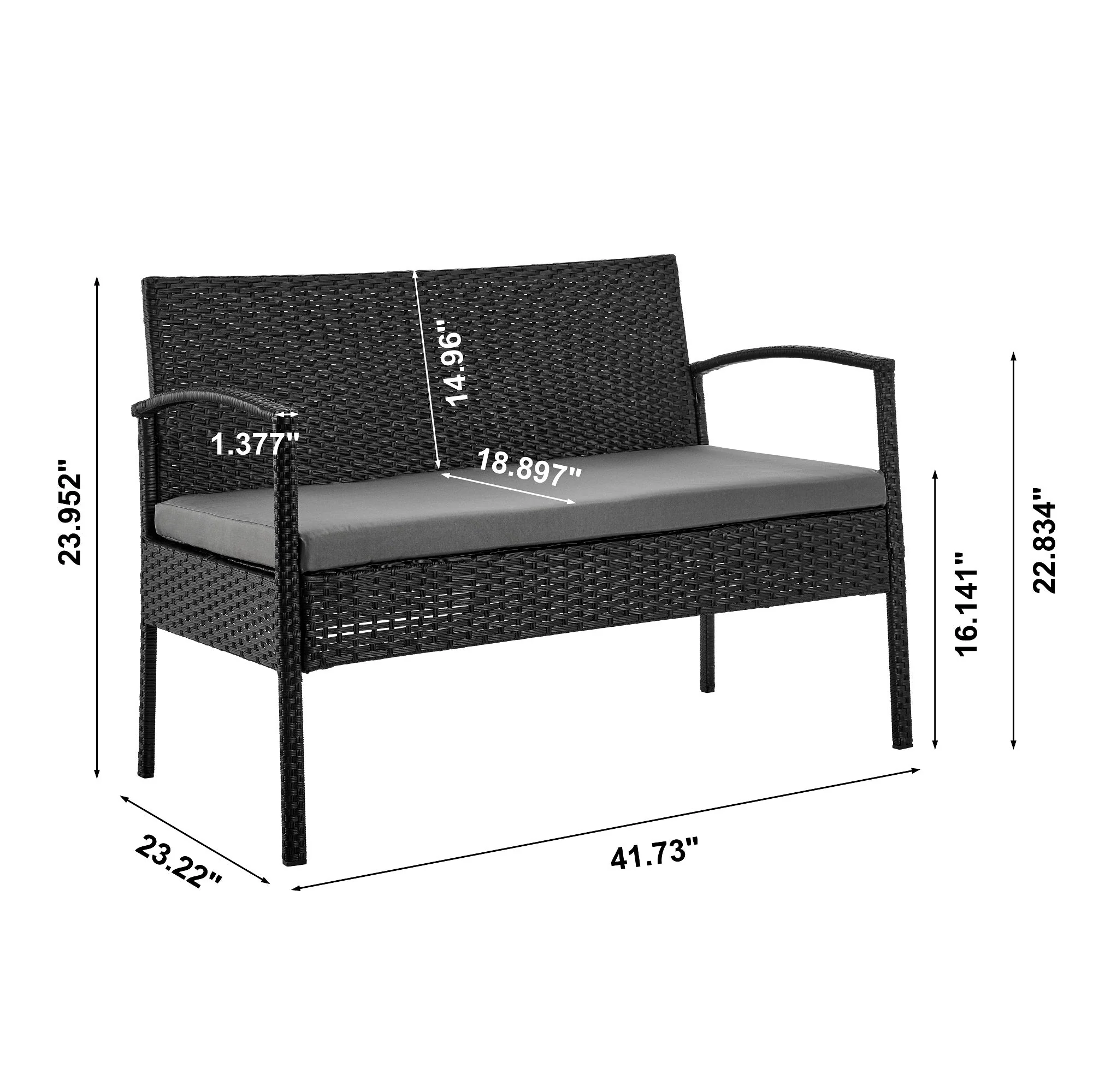 Noli Patio 4-Person Conversation Set with Coffee Table with Grey Cushions - Image 3