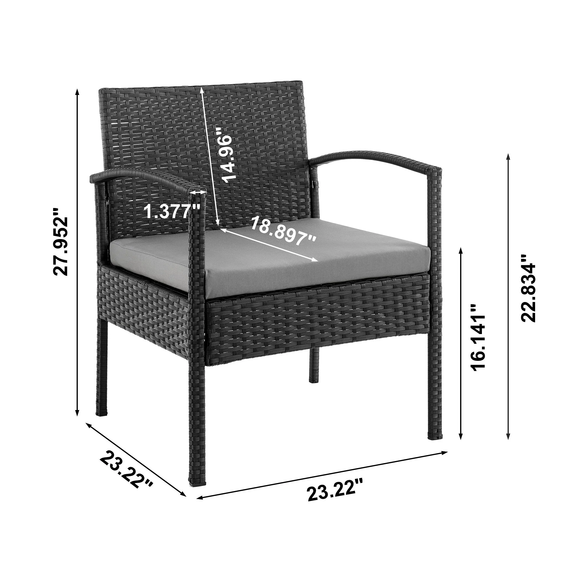 Noli Patio 4-Person Conversation Set with Coffee Table with Grey Cushions - Image 5