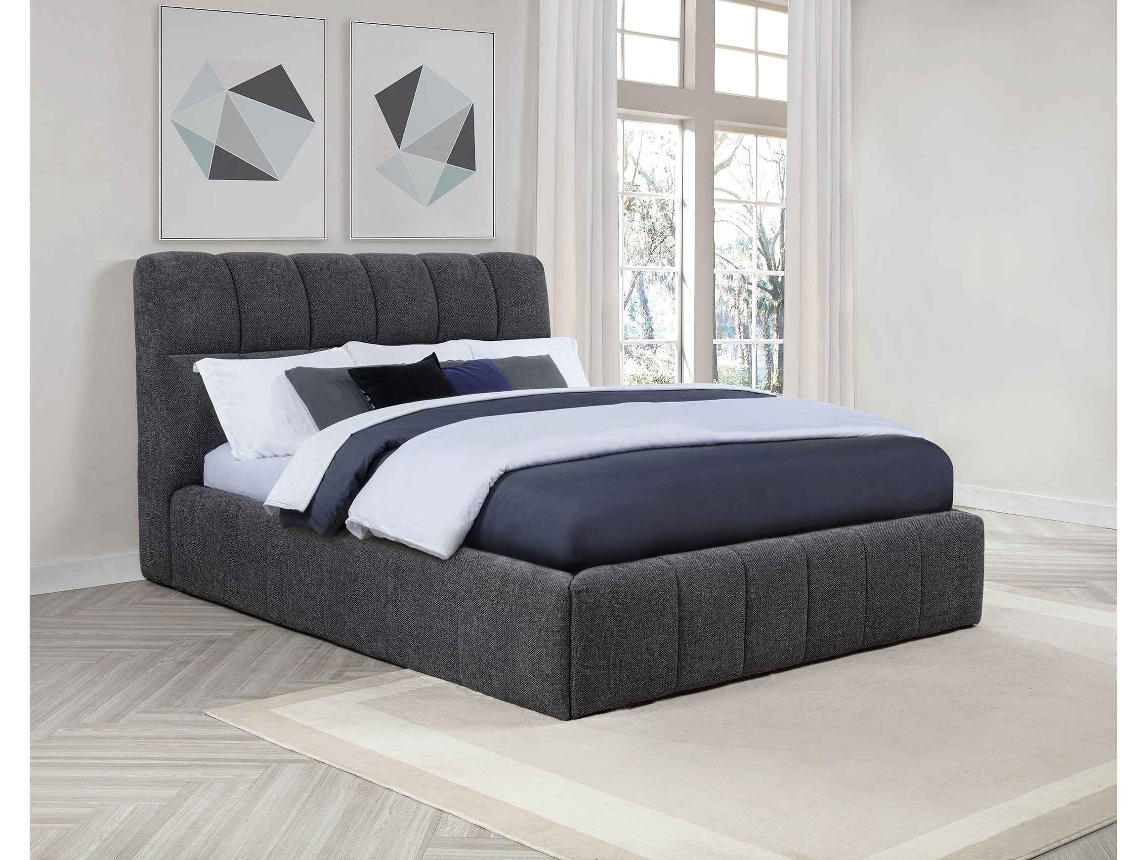 Nollet Grey 48-inch Upholstered Queen Panel Platform Bed