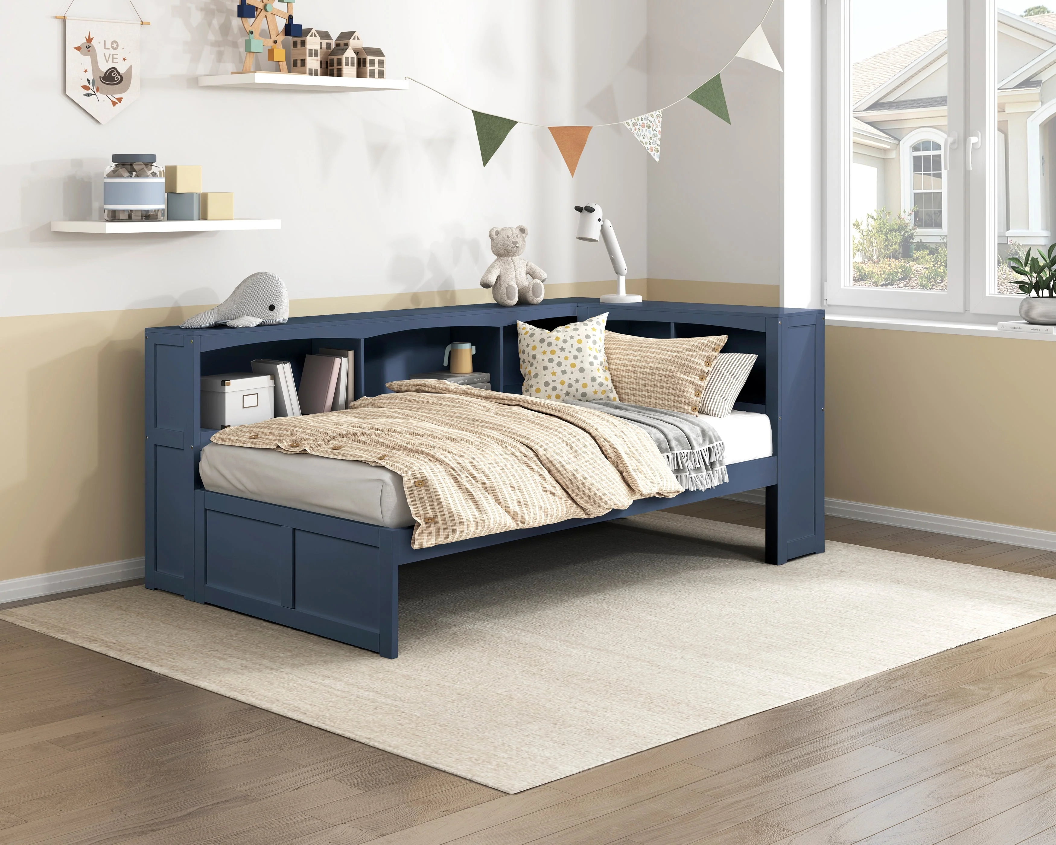 Nora Blue Twin Bookcase Corner Platform Bed - Image 14