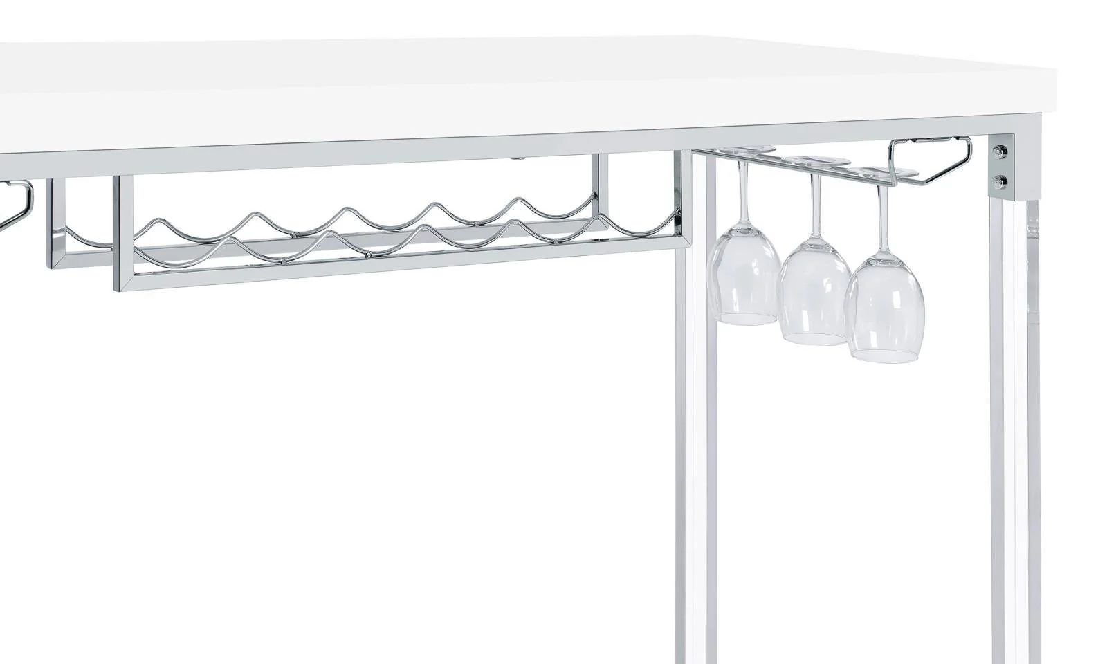 Norcrest White High Gloss Pub Height Bar Table with Acrylic Legs and Wine Storage - Image 10