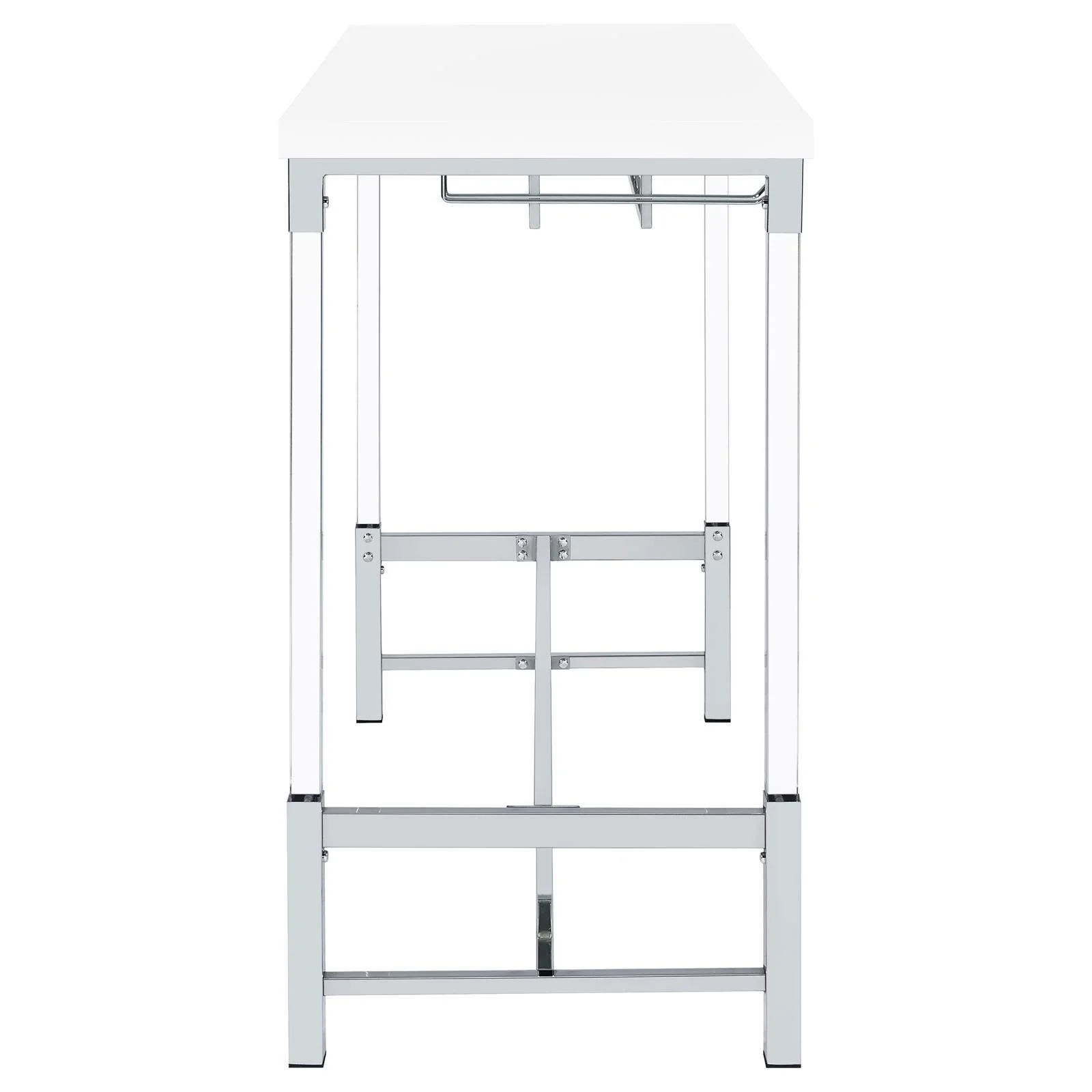 Norcrest White High Gloss Pub Height Bar Table with Acrylic Legs and Wine Storage - Image 8