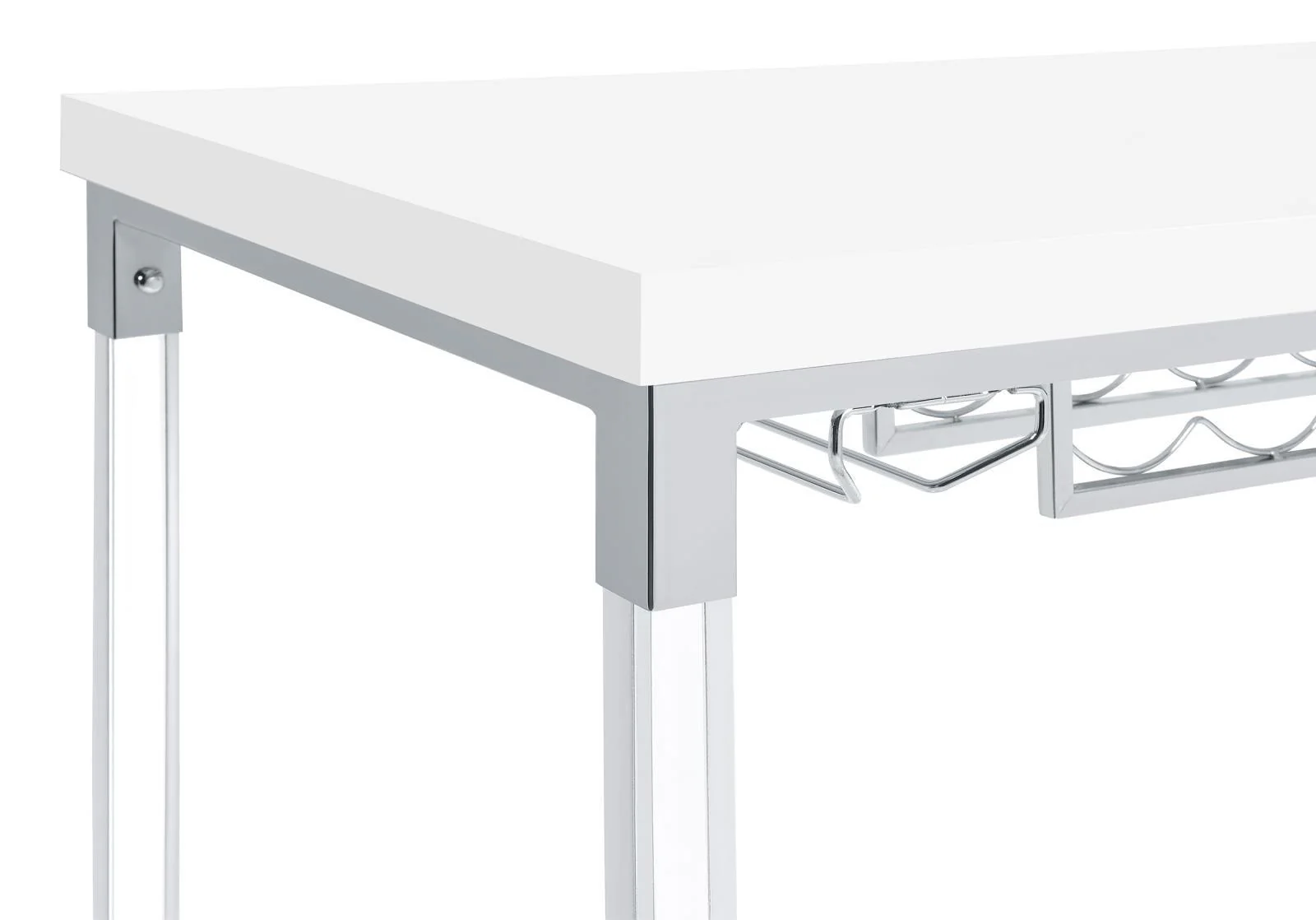 Norcrest White High Gloss Pub Height Bar Table with Acrylic Legs and Wine Storage - Image 9