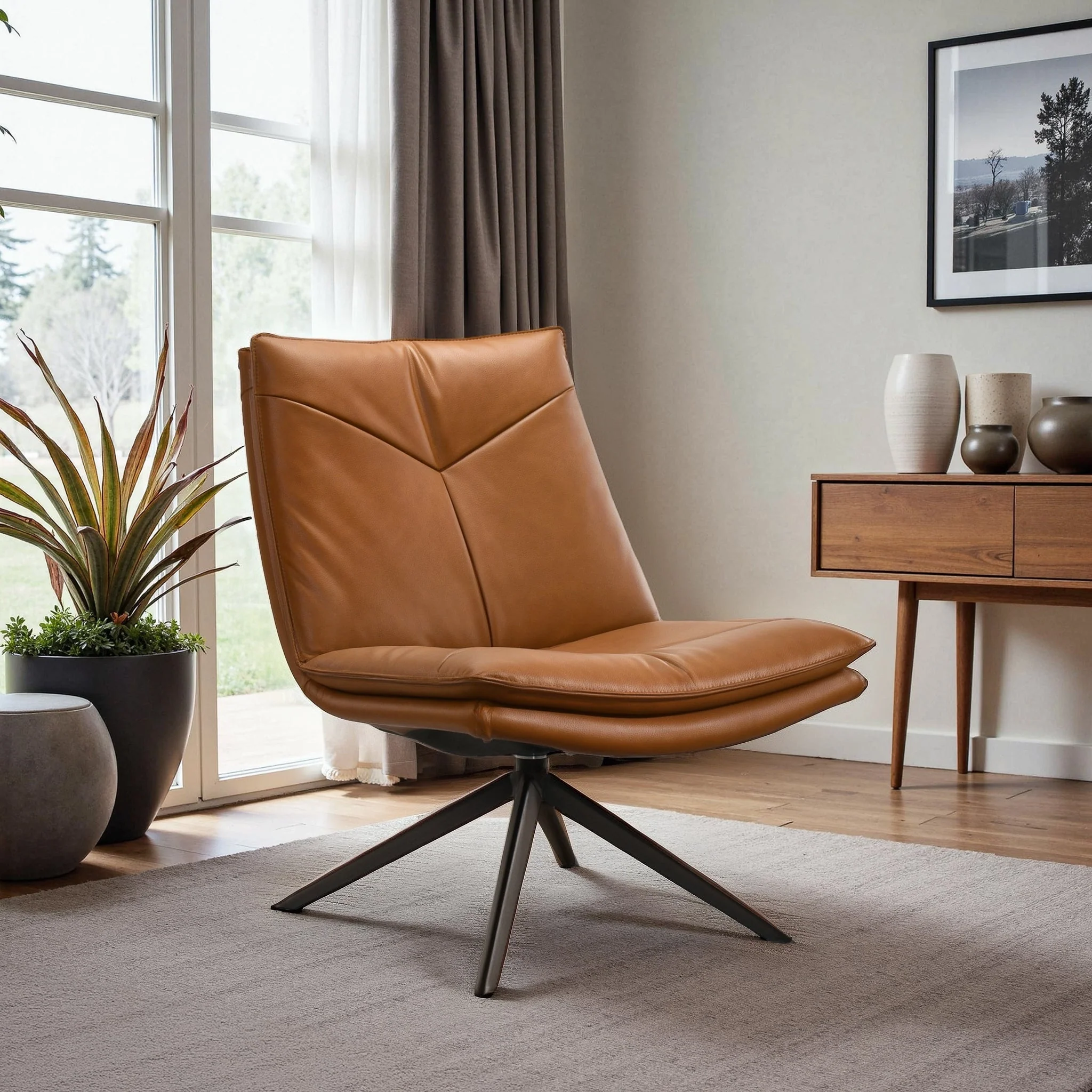 Oakland Cognac Vegan Leather Swivel Chair - Image 2