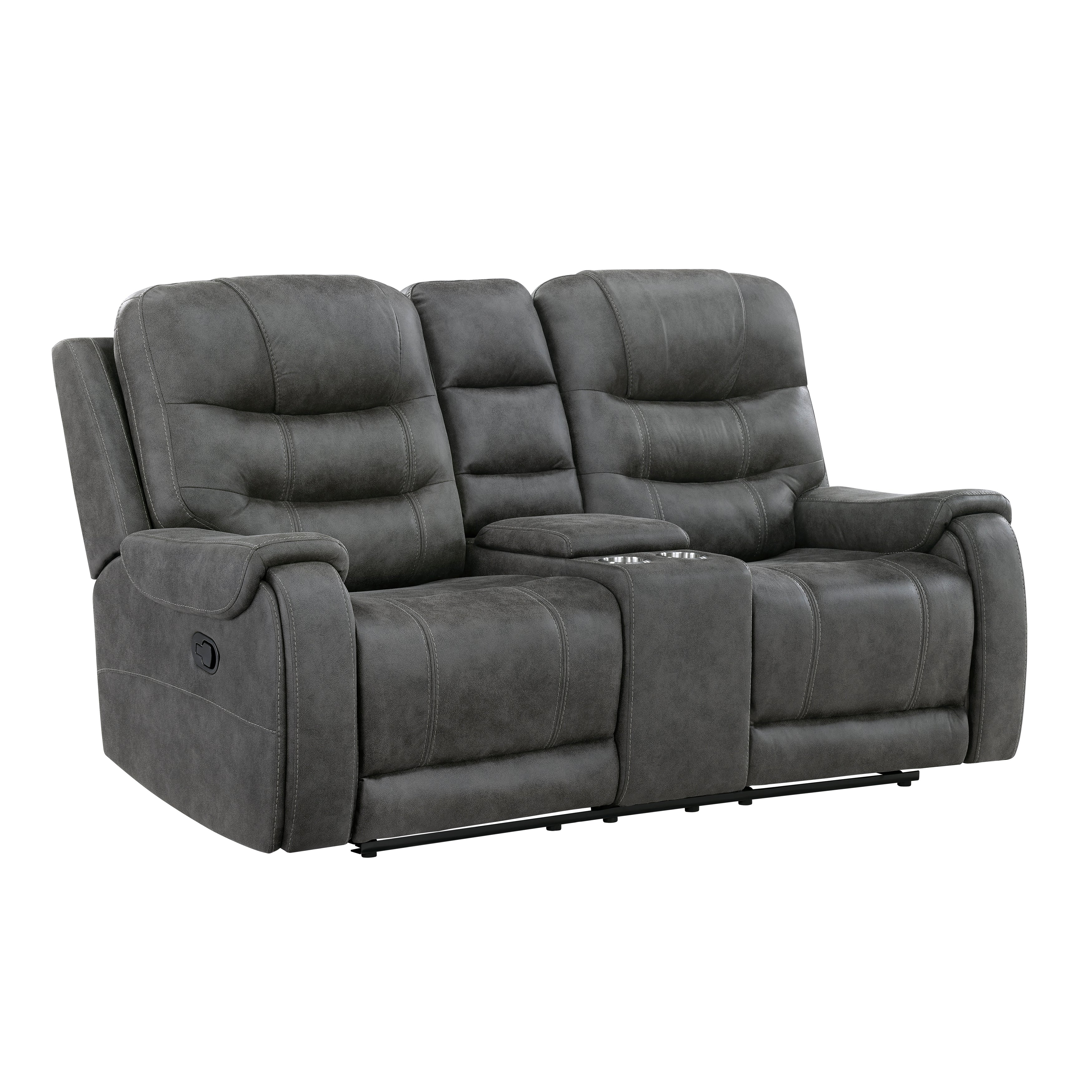 Oberon Dark Gray Double Reclining Loveseat with Center Console