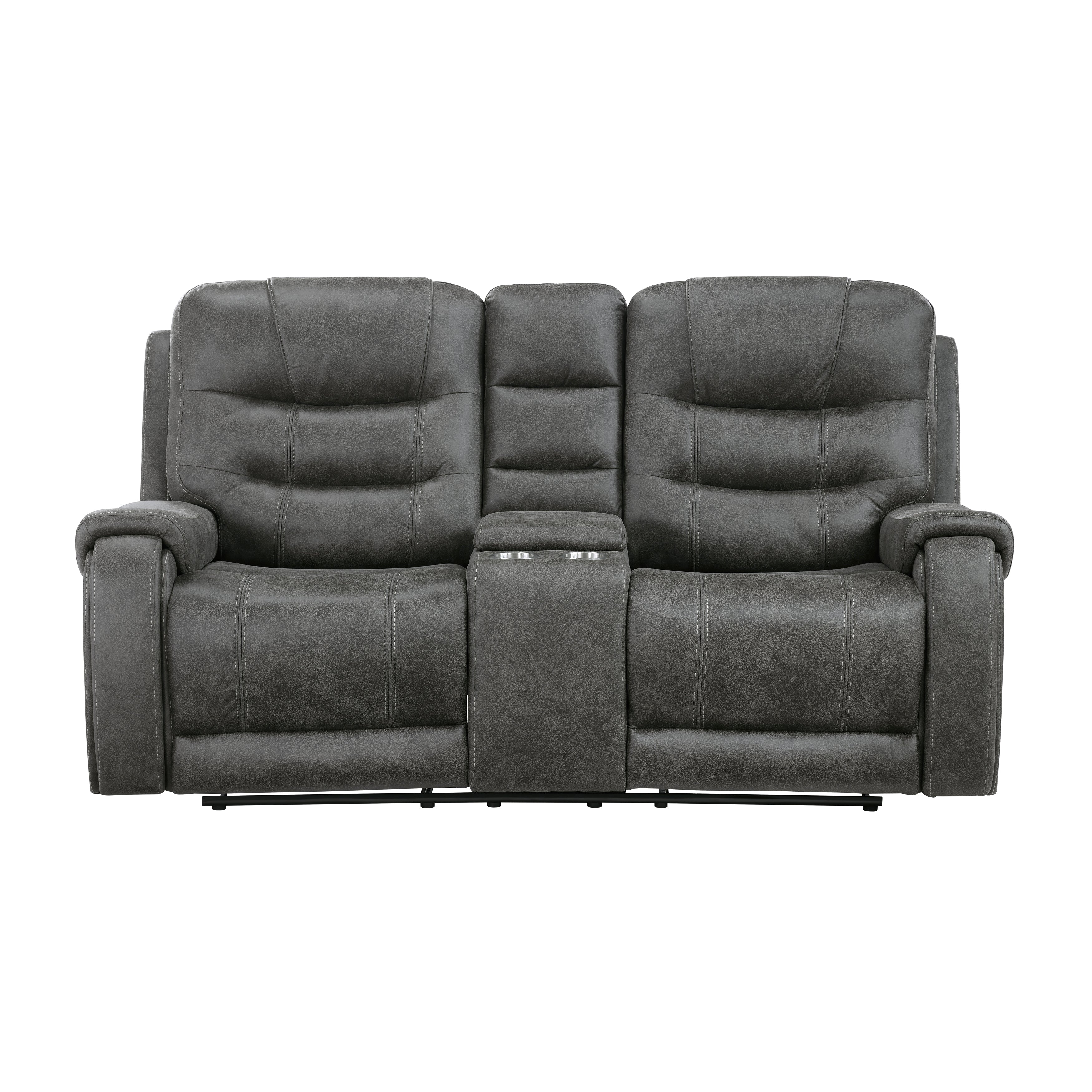 Oberon Dark Gray Double Reclining Loveseat with Center Console - Image 10