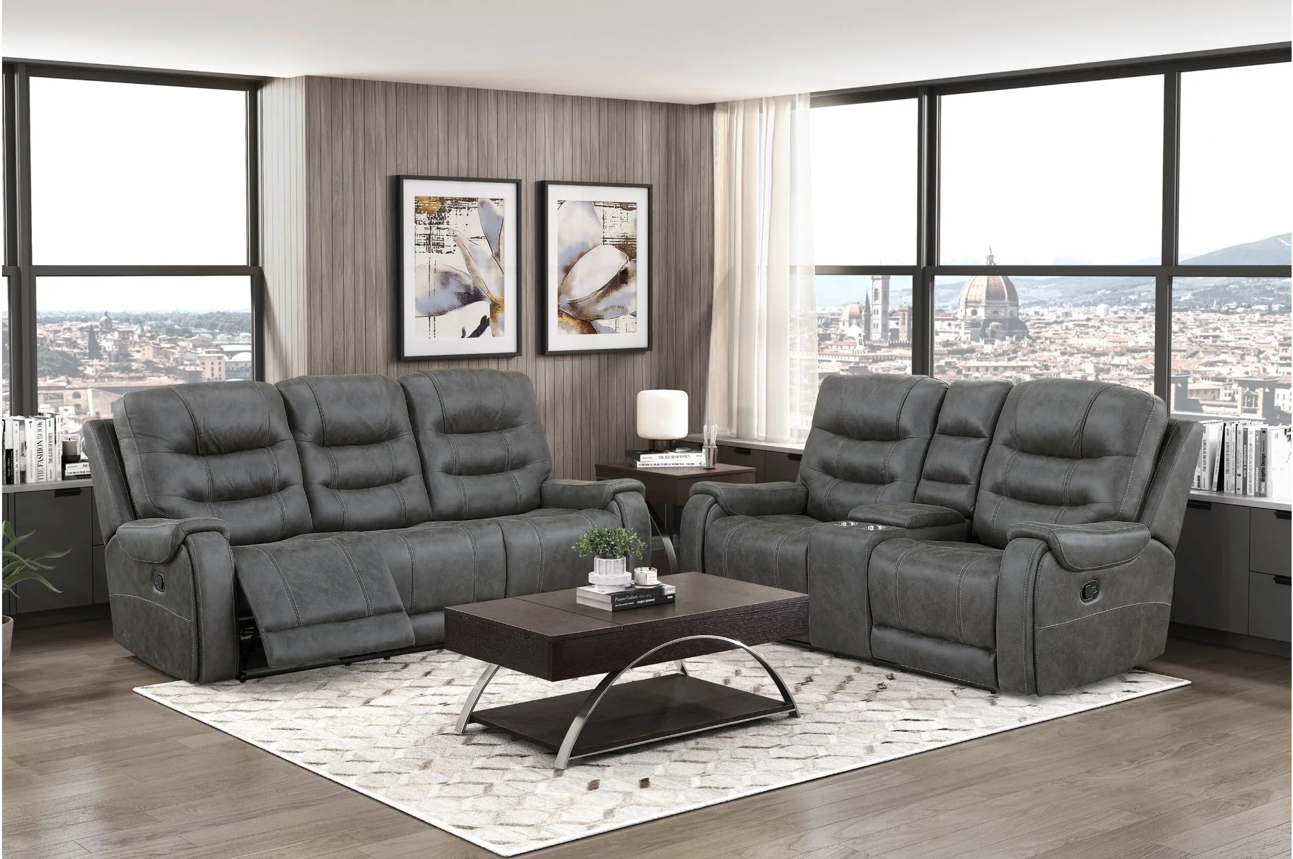 Oberon Dark Gray Double Reclining Sofa - Image 2