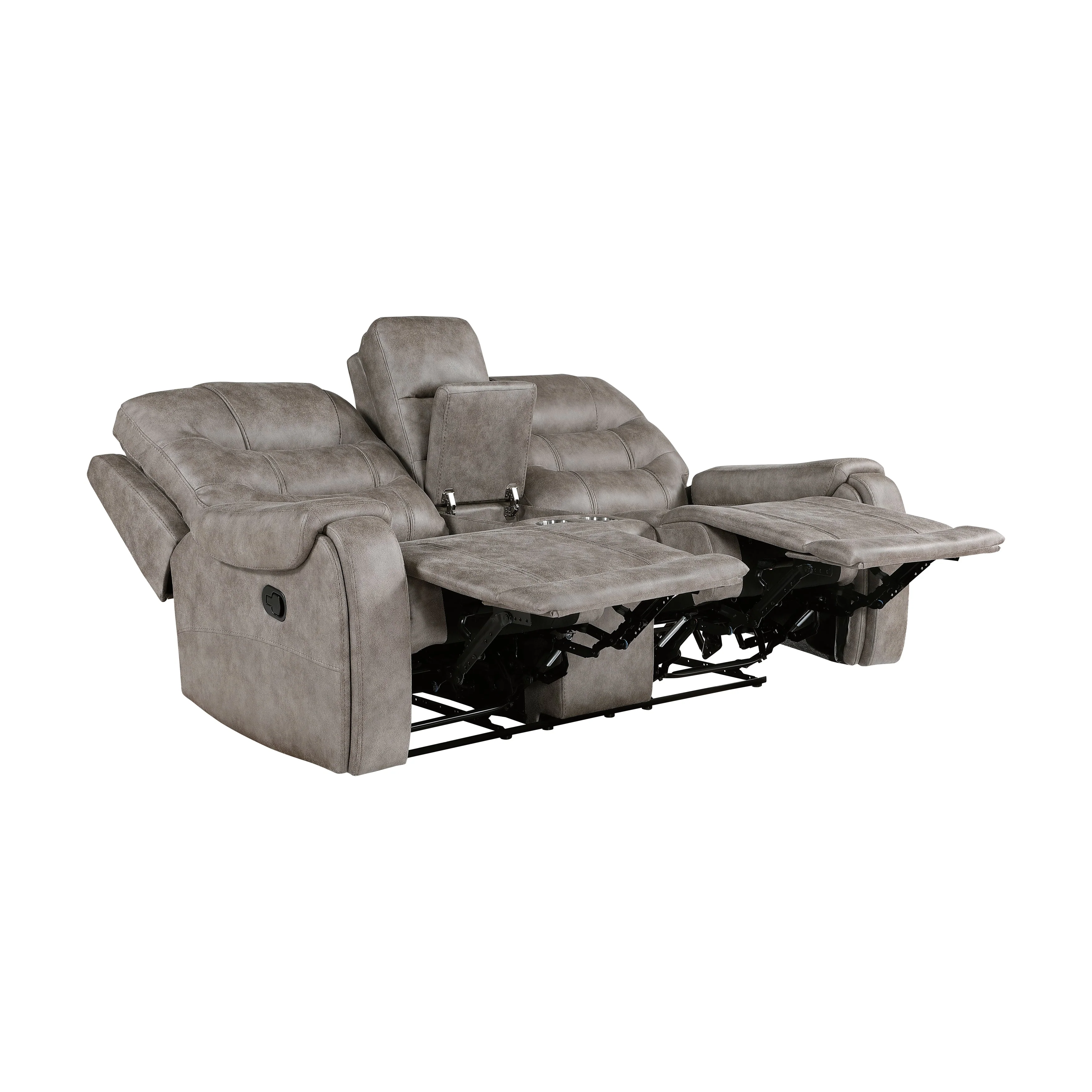 Oberon Grayish Brown Double Reclining Loveseat with Center Console - Image 4