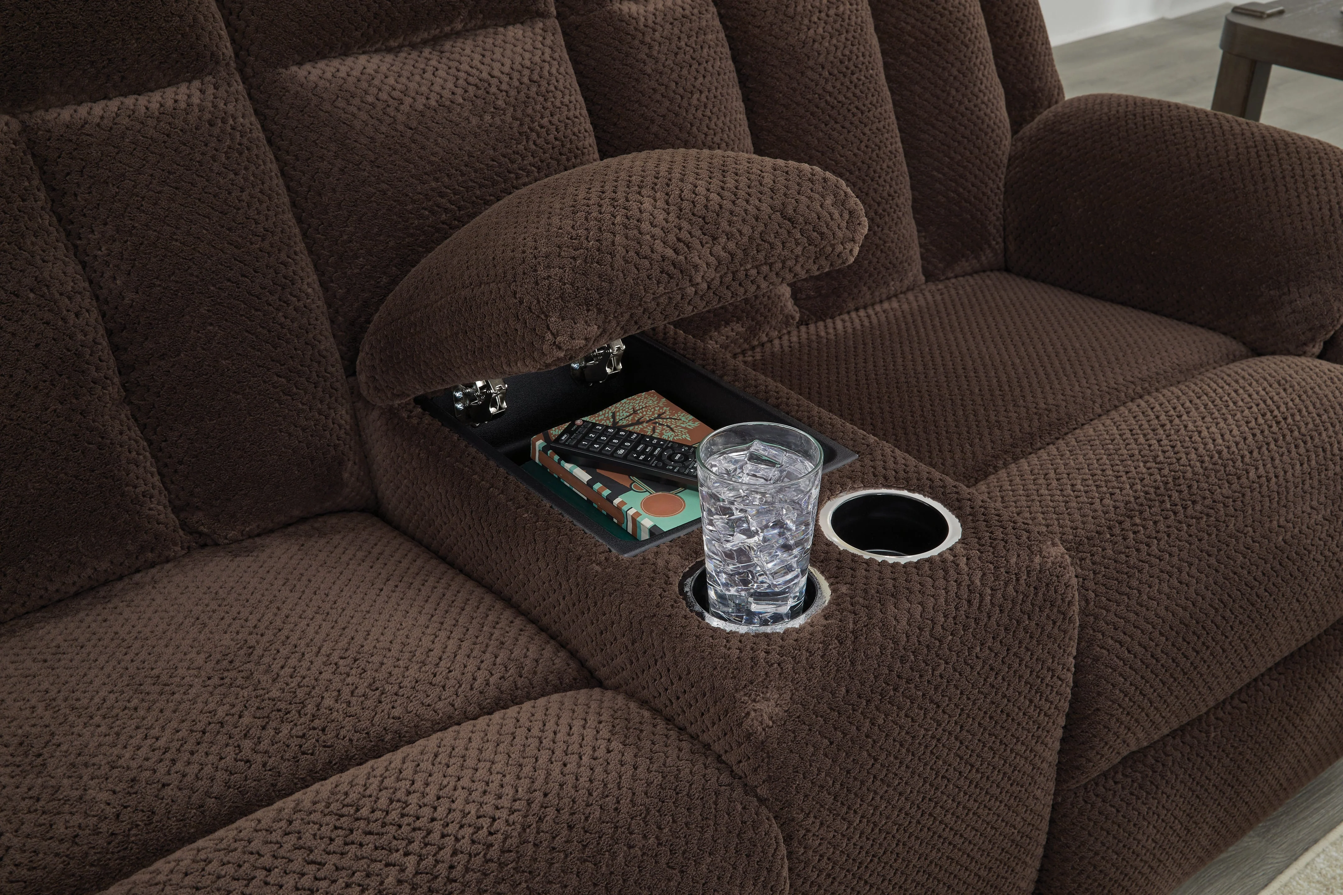 Observation Chocolate Power Reclining Loveseat with Console - Image 5