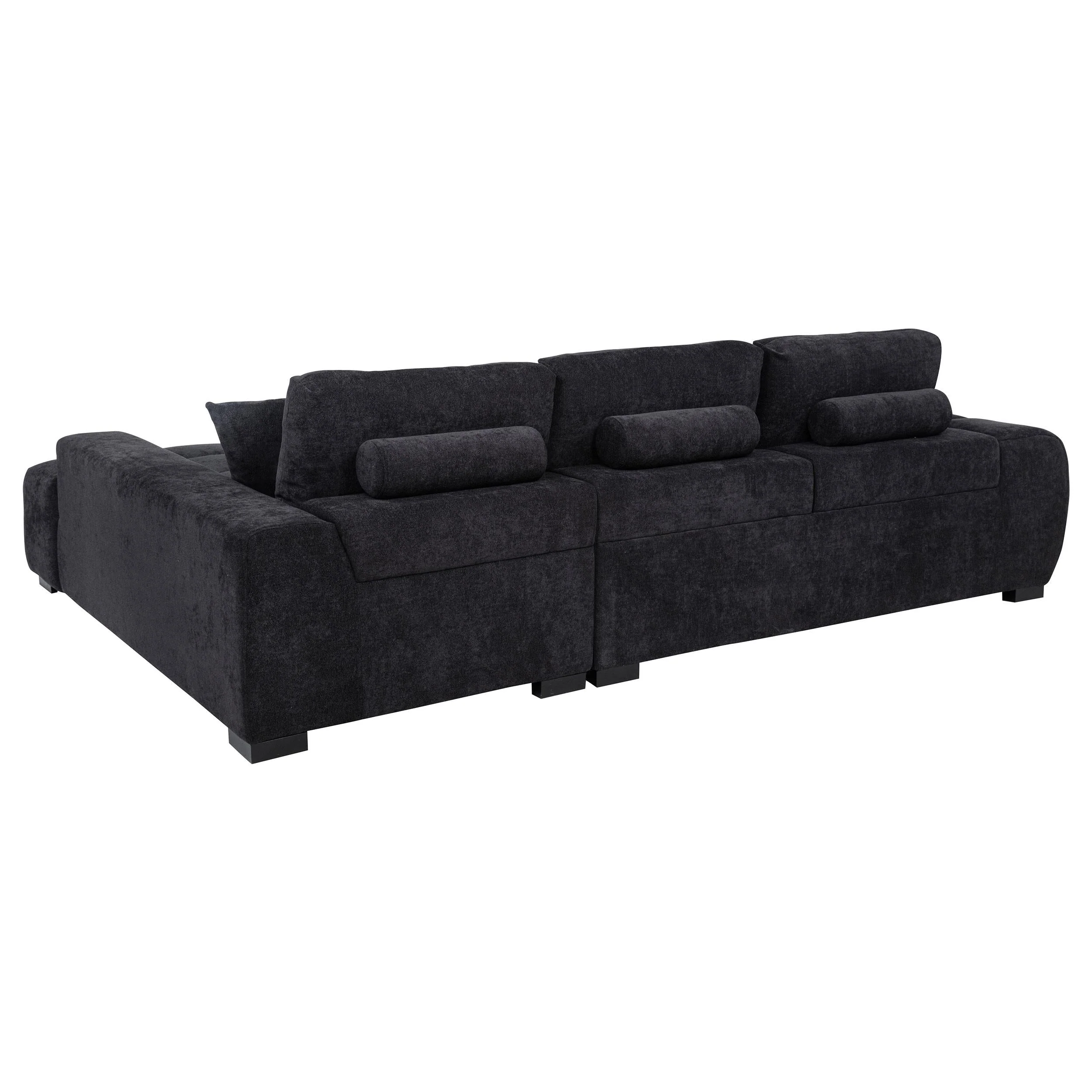 Octavia Black Fabric Upholstered Track Arm Sectional Sofa - Image 3
