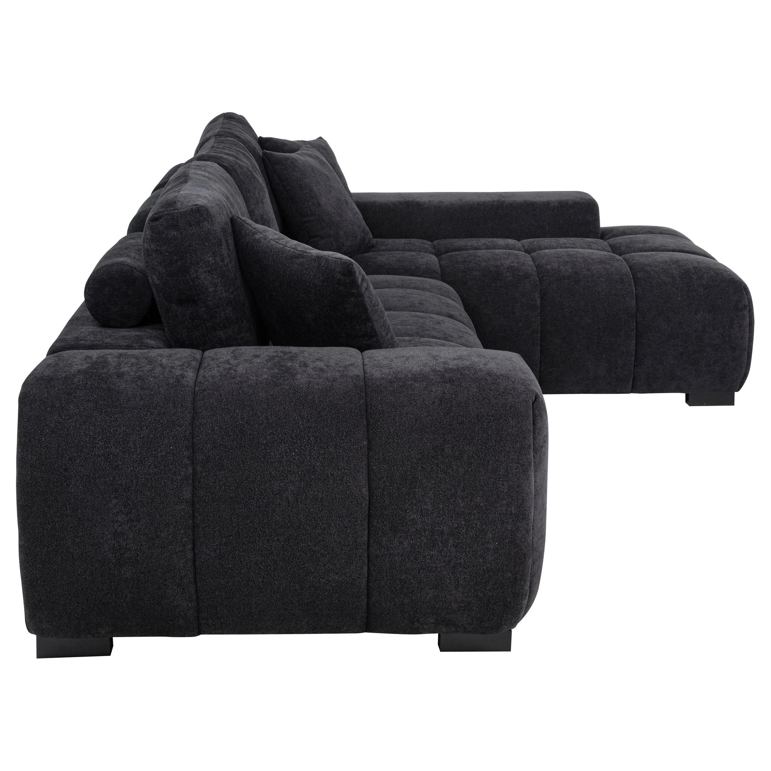 Octavia Black Fabric Upholstered Track Arm Sectional Sofa - Image 5