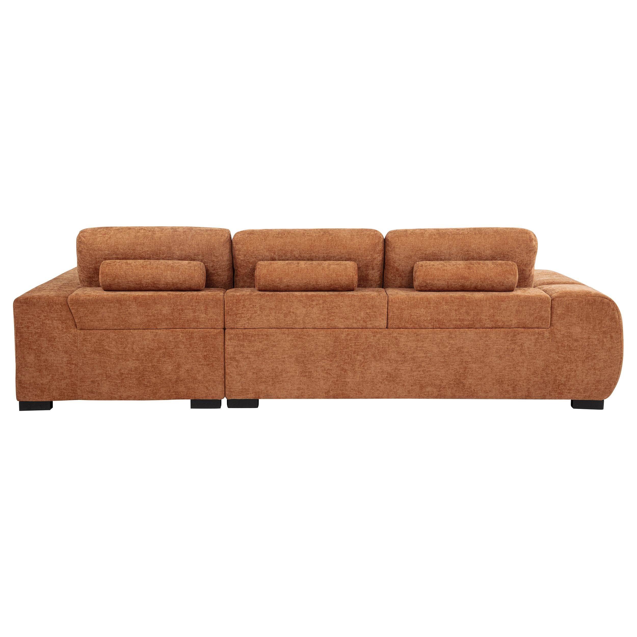 Octavia Orange Fabric Upholstered Sectional Chaise Sofa - Image 4