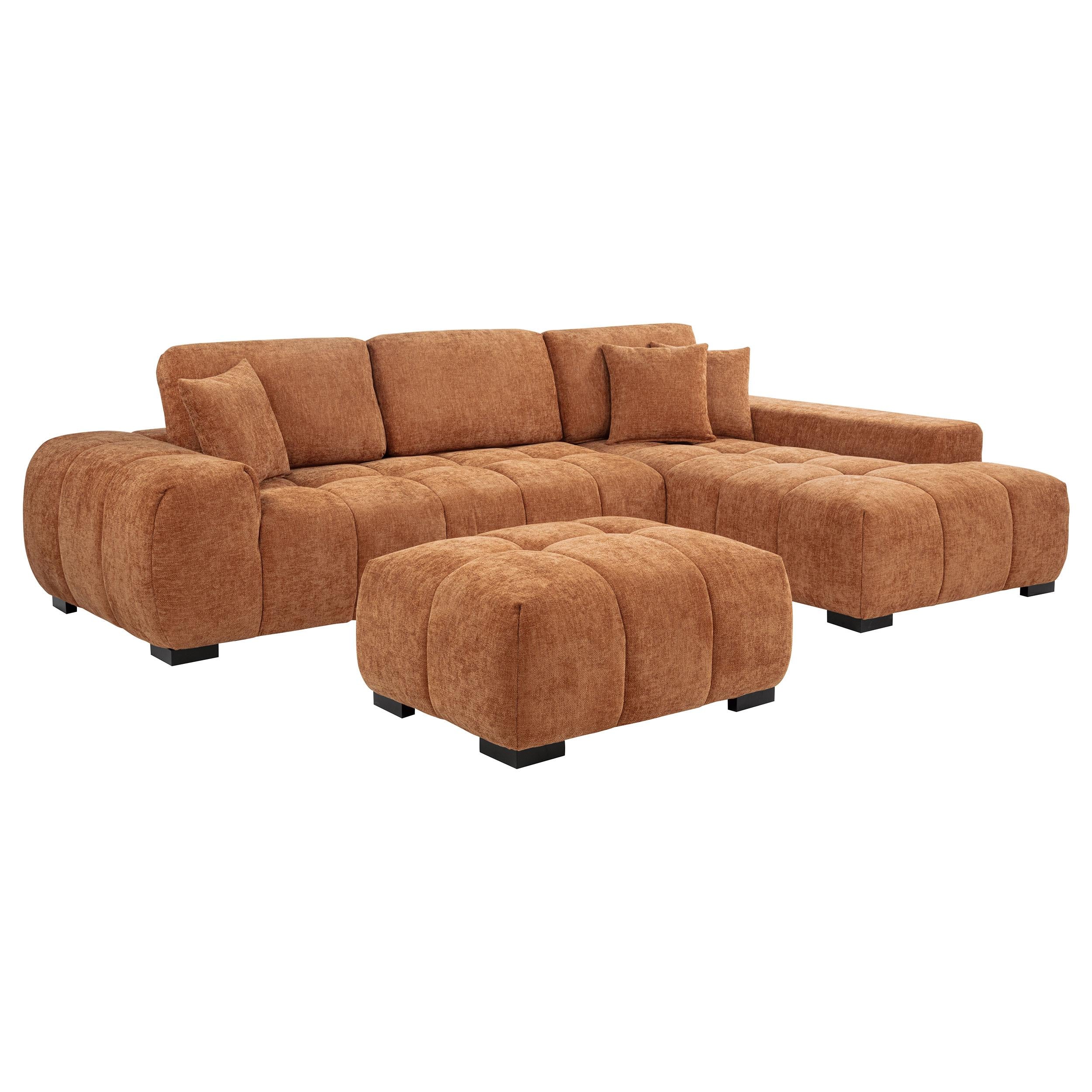 Octavia Orange Fabric Upholstered Sectional Chaise Sofa - Image 6