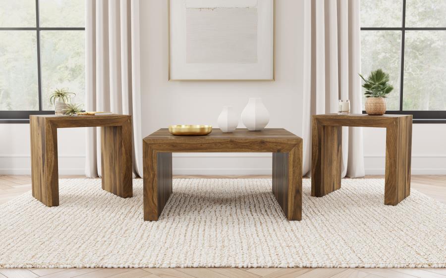 Odilia Auburn 3-Piece Solid Wood Coffee and End Table Set