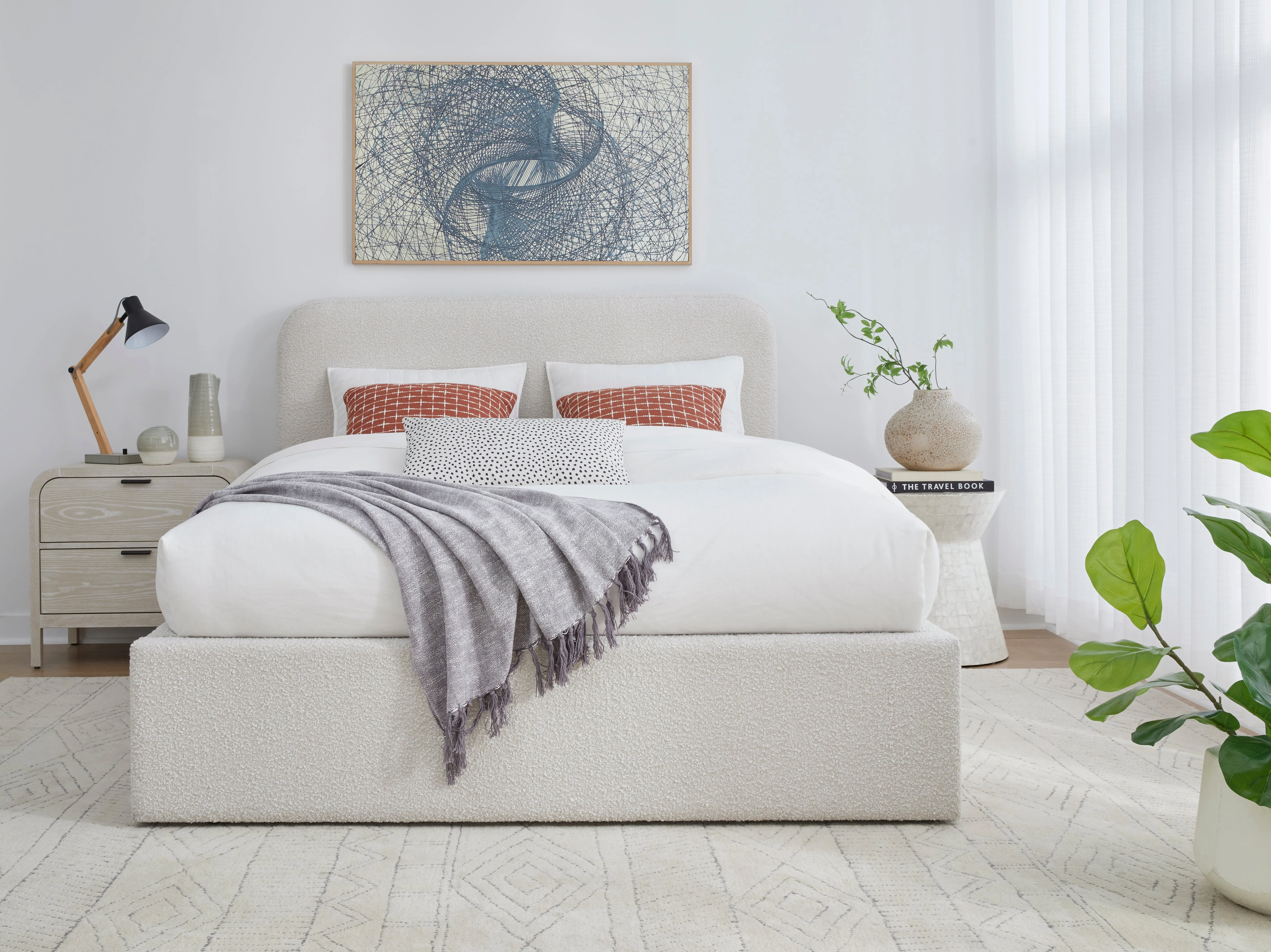 Off-White Upholstered California King Platform Bed in Ricotta Boucle - Image 2