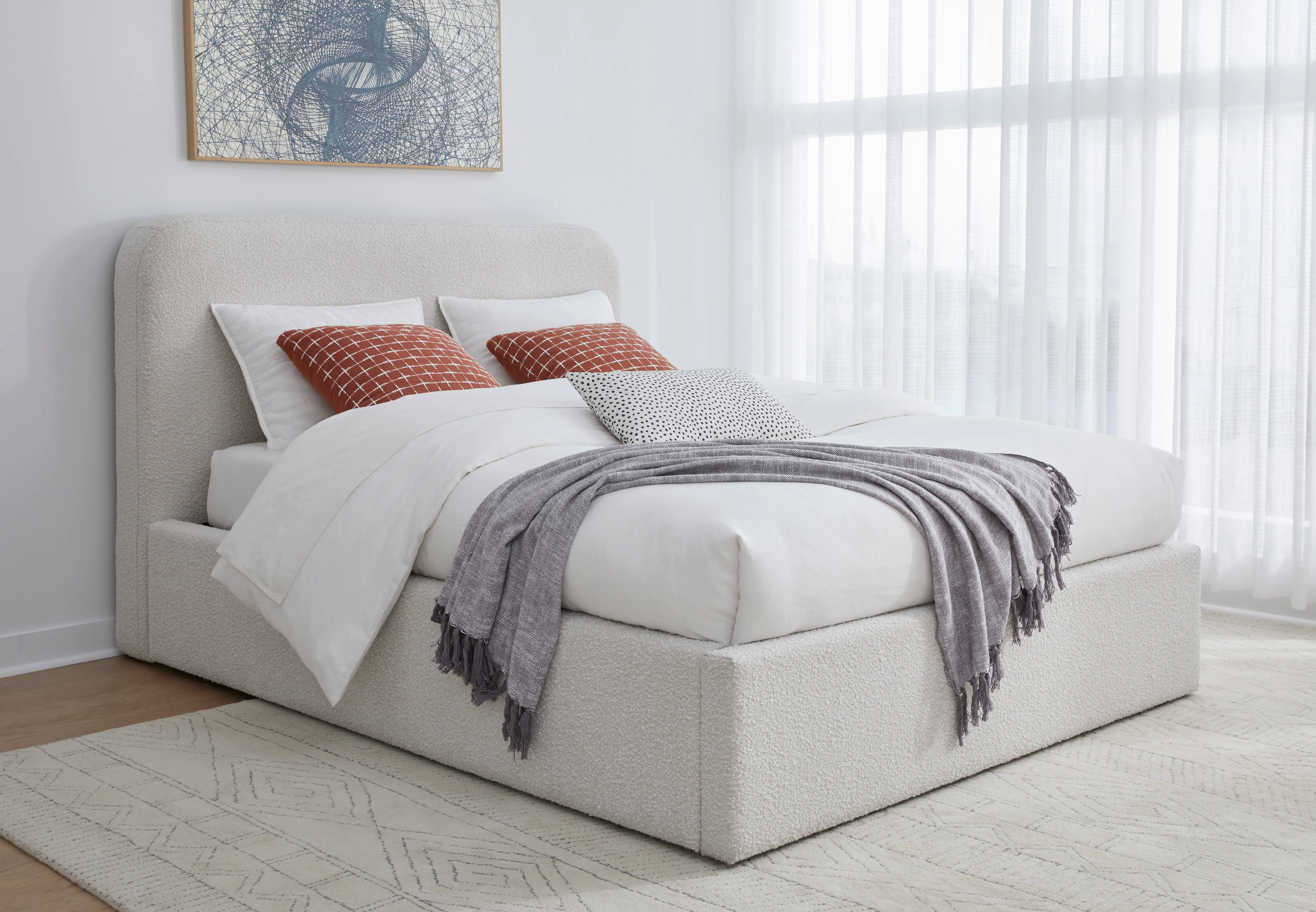 Off-White Upholstered Eastern King Platform Bed in Ricotta Boucle - Image 3