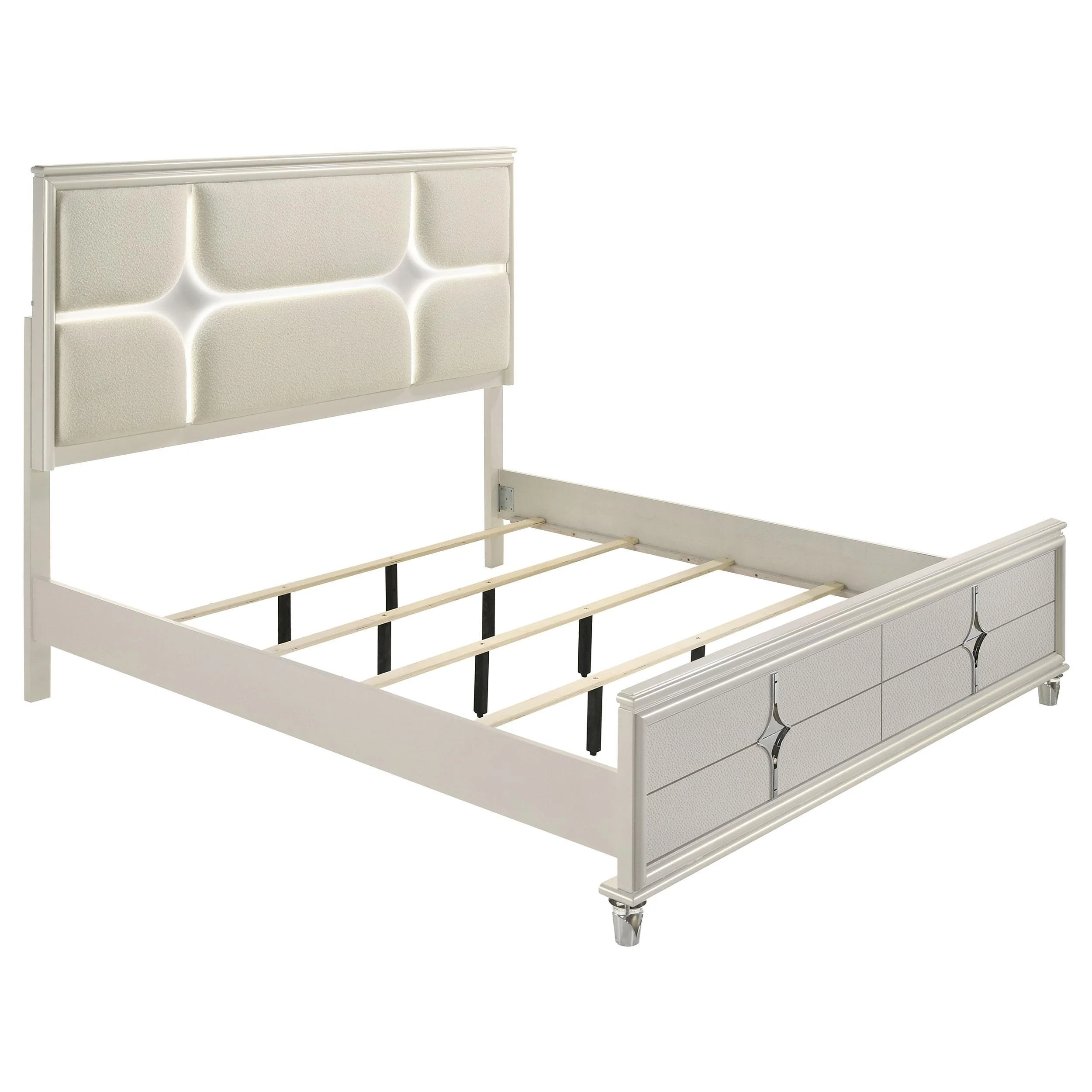 Olivia California King Panel Bed LED Headboard Pearl White - Image 10