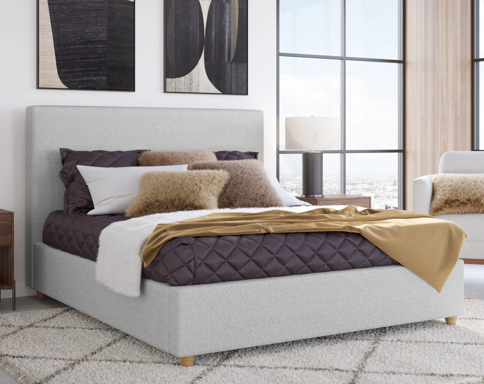 Olivia Linen Queen Upholstered Platform Bed - Image 2