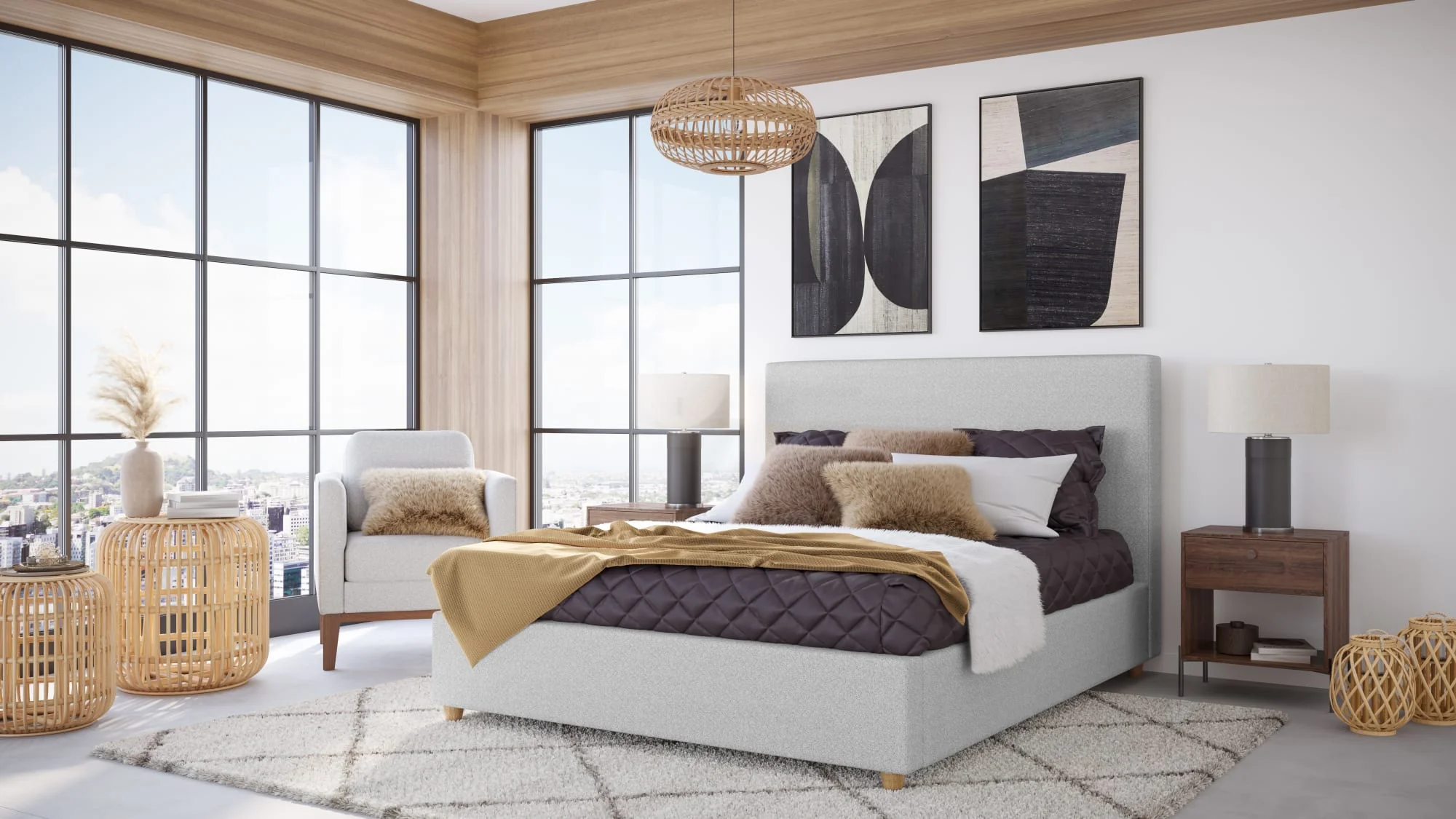Olivia Linen Queen Upholstered Platform Bed - Image 6