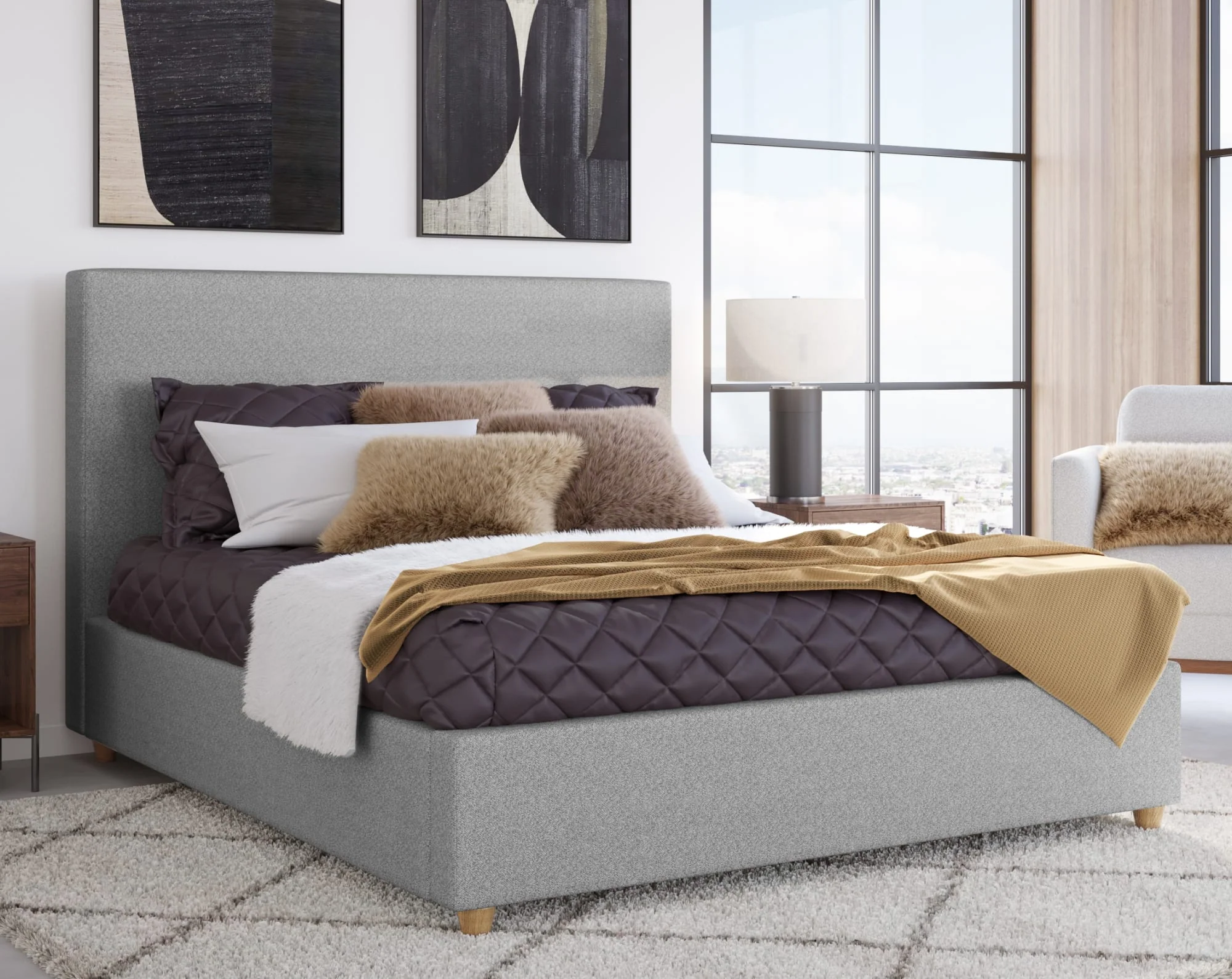 Olivia Pewter Full Upholstered Platform Bed - Image 2