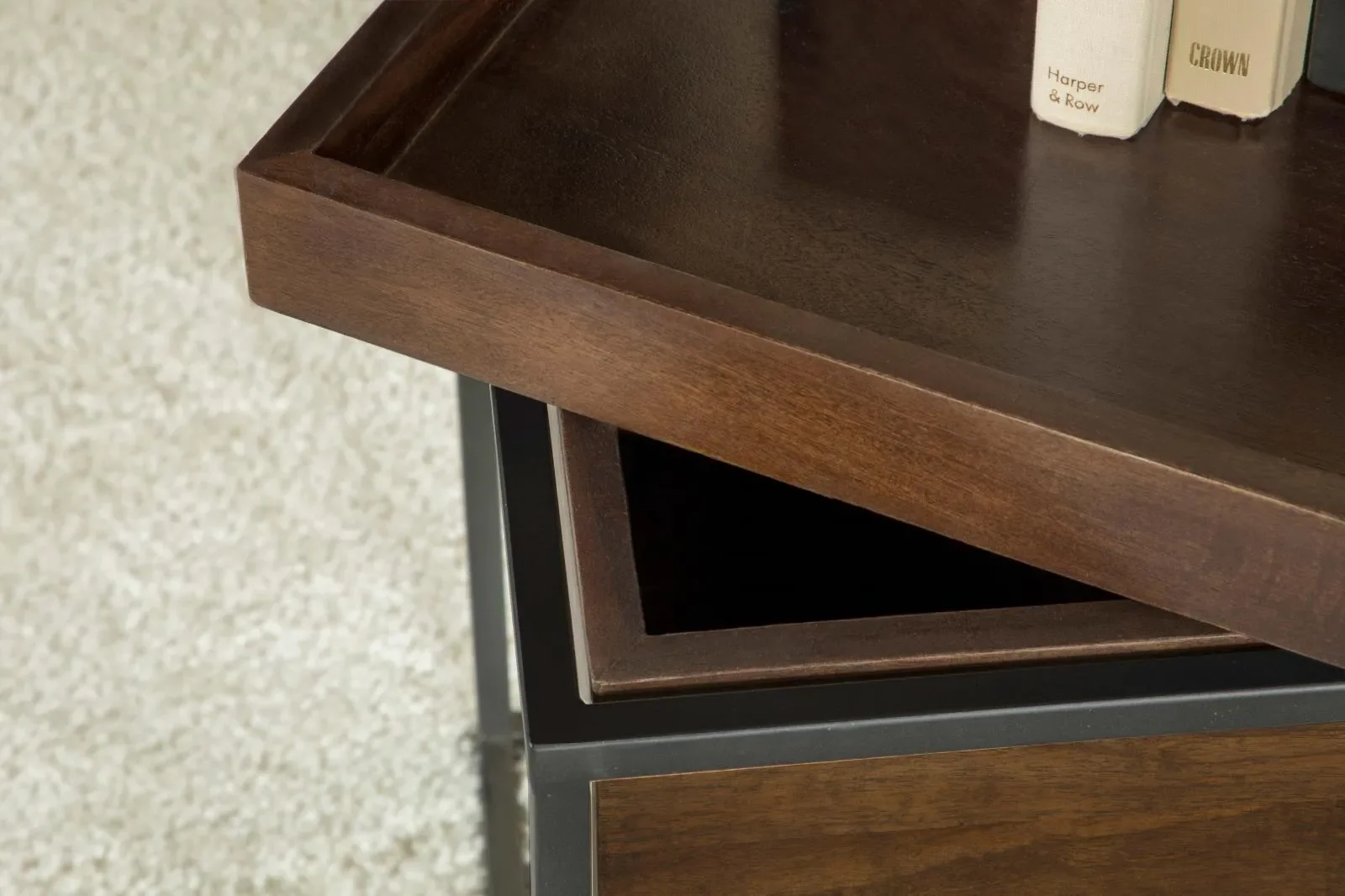 Ondrej Dark Brown/Gunmetal Square Accent Table with Removable Top Tray - Image 5