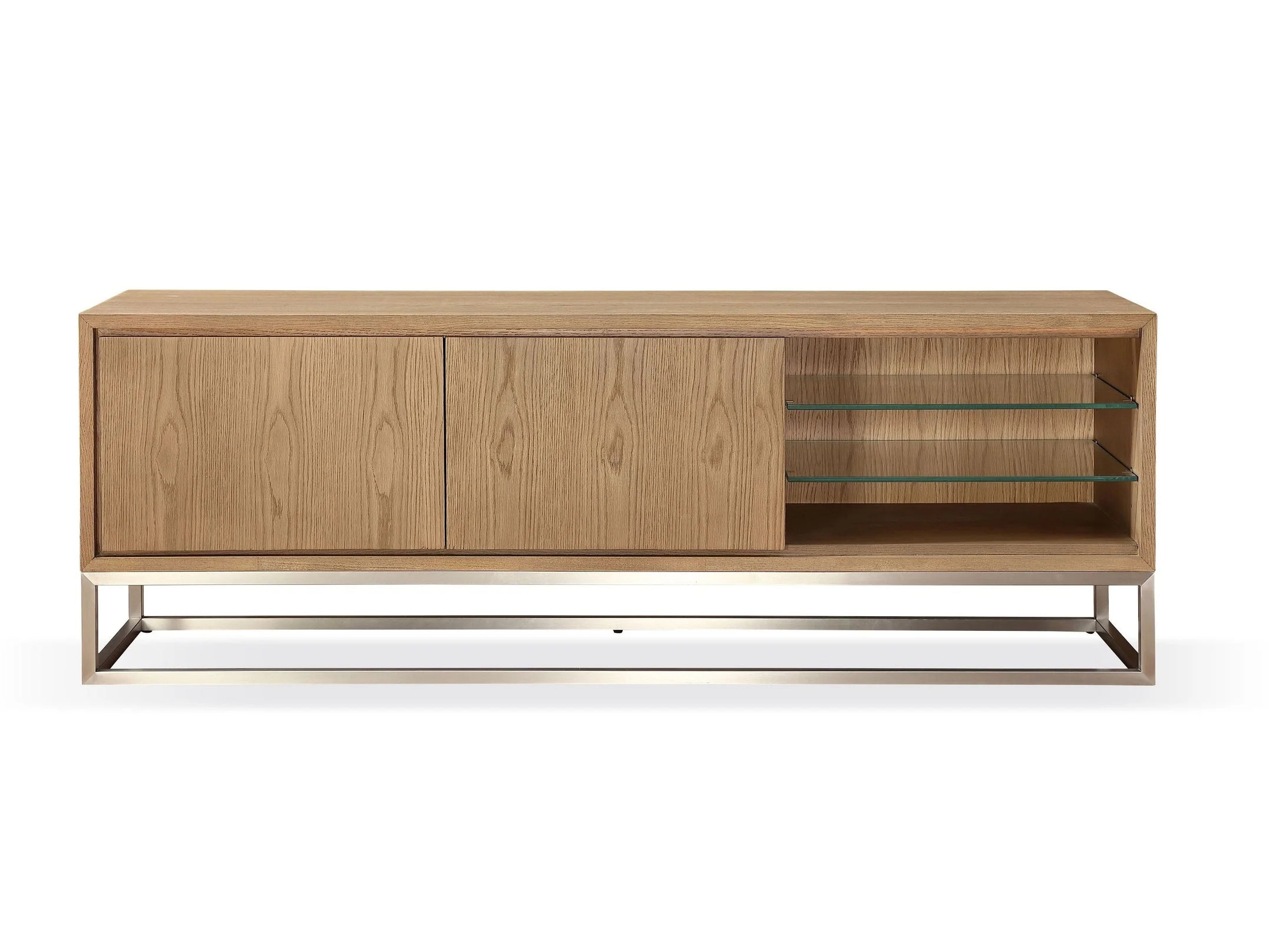 One Coastal Modern 74 inch TV Console in Brushed Stainless Steel and Bisque