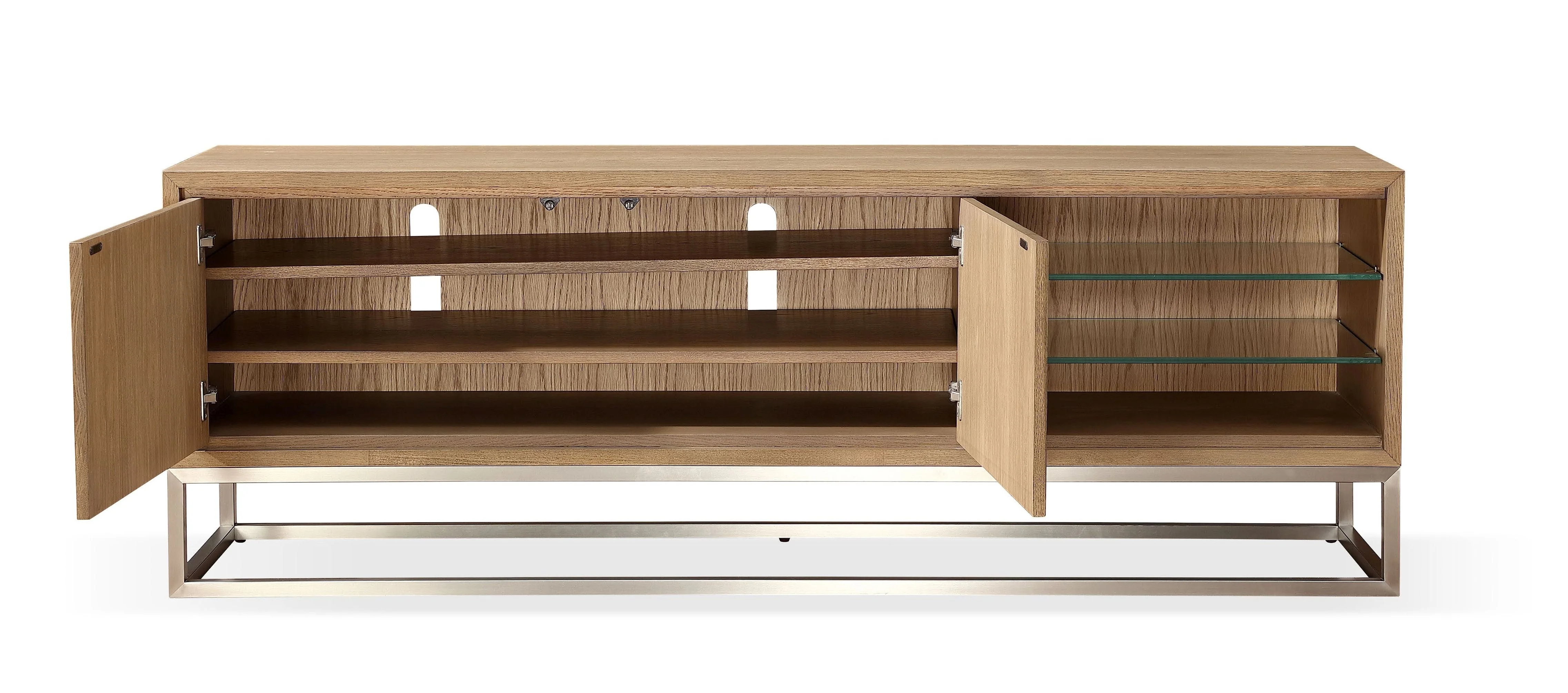 One Coastal Modern 74 inch TV Console in Brushed Stainless Steel and Bisque - Image 2