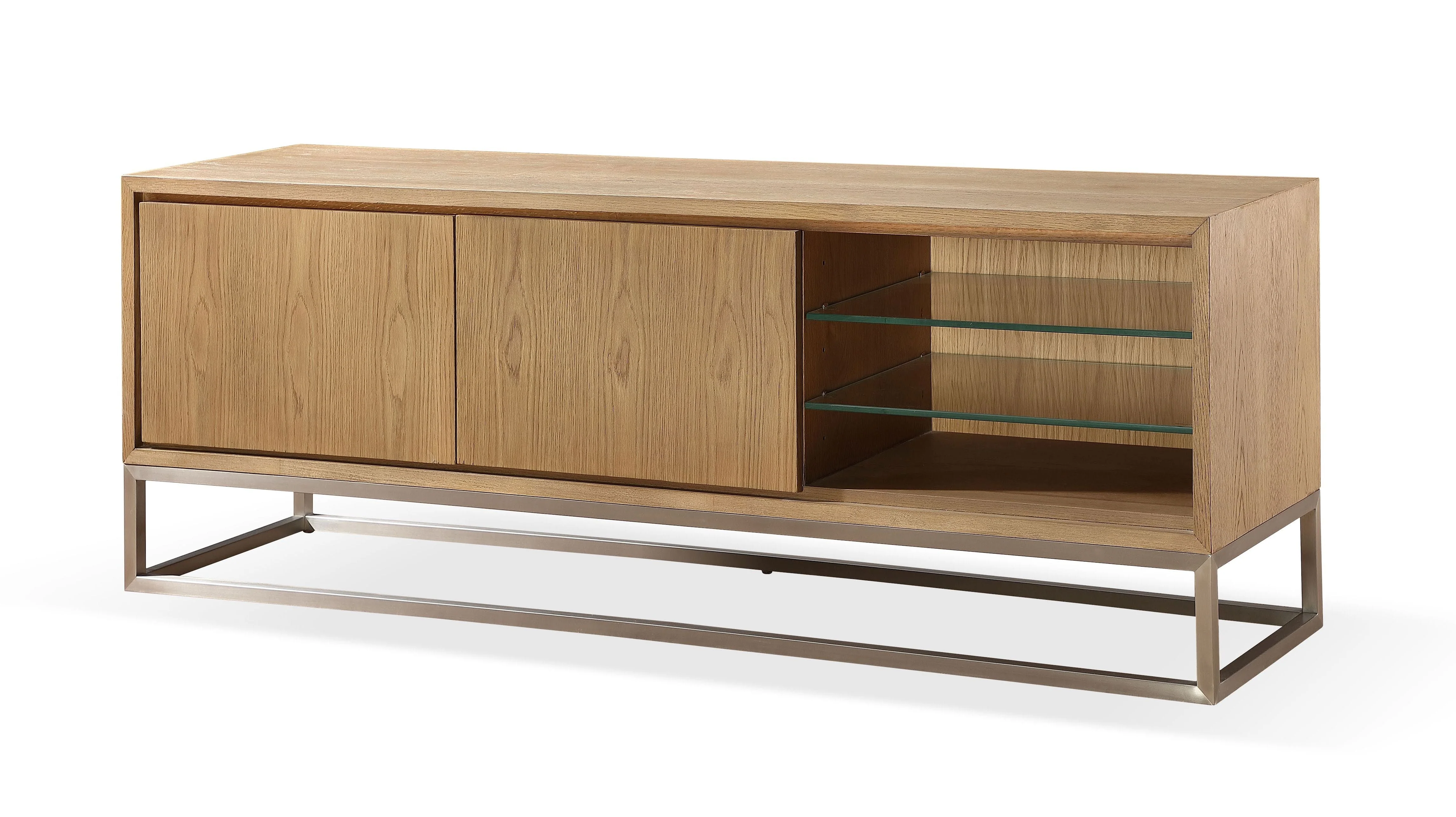 One Coastal Modern 74 inch TV Console in Brushed Stainless Steel and Bisque - Image 3
