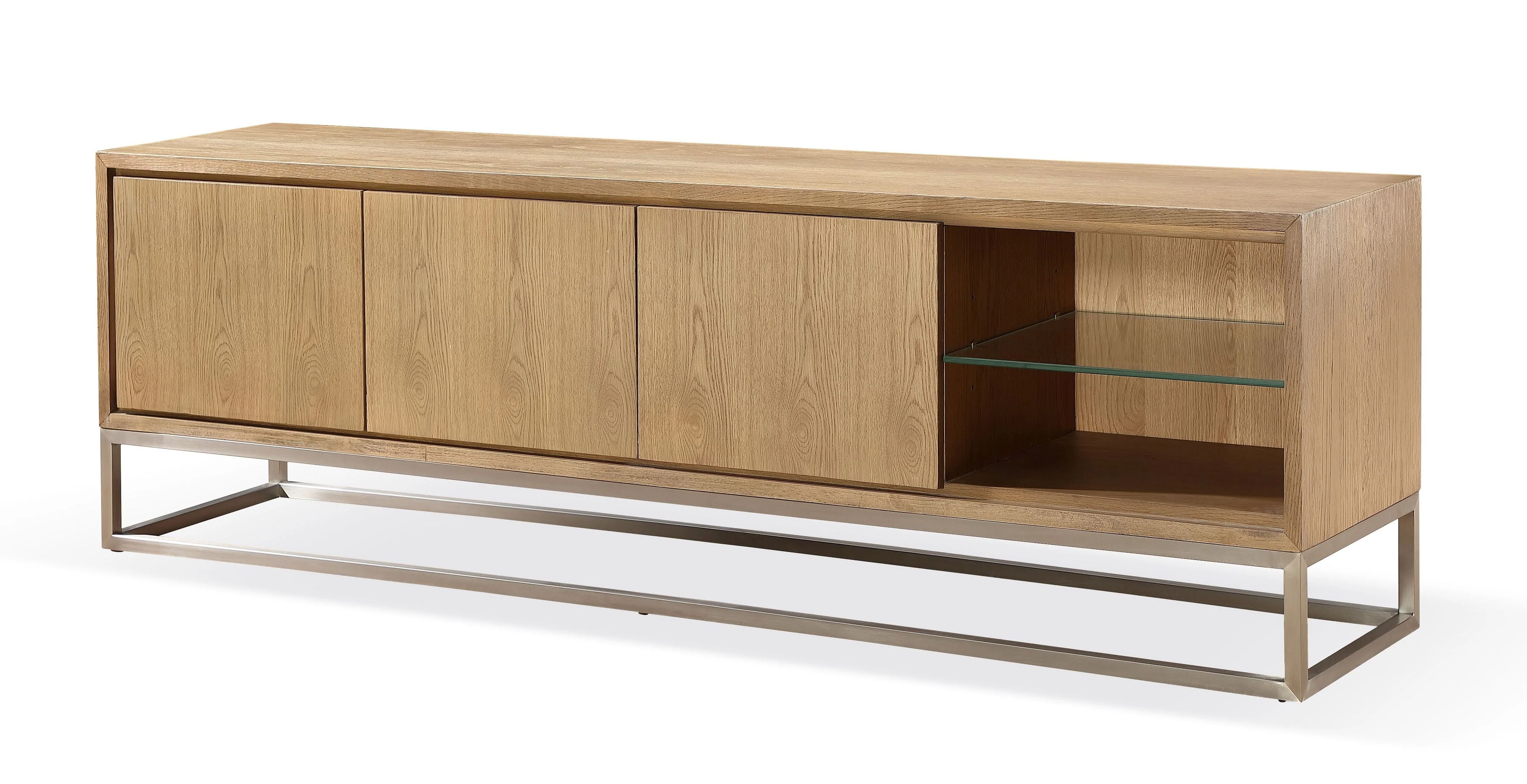 One Coastal Modern 84 inch TV Console in Brushed Stainless Steel and Bisque - Image 3