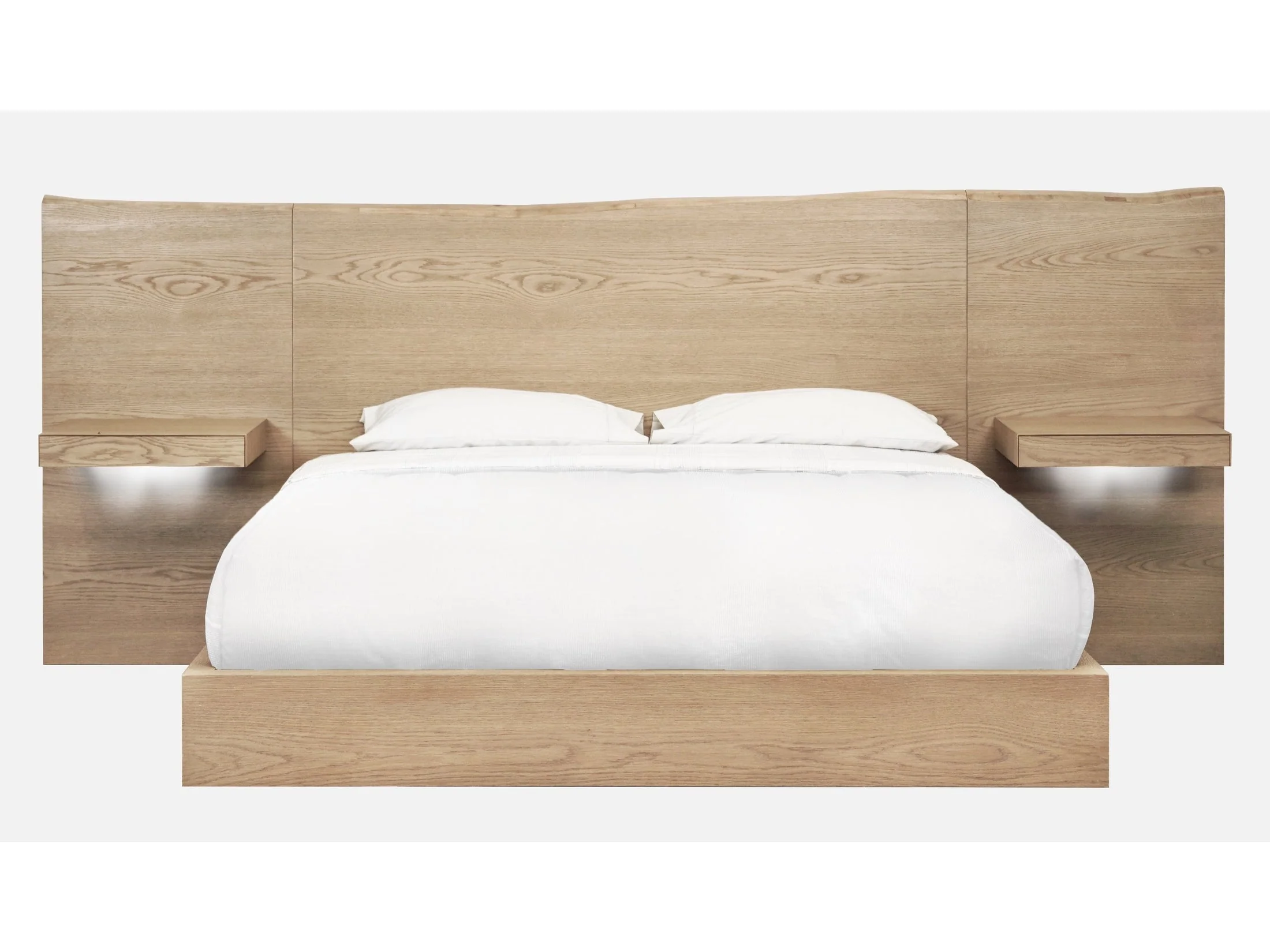 One Coastal Modern Live Edge Full Wall Bed with Floating Nightstands in Bisque