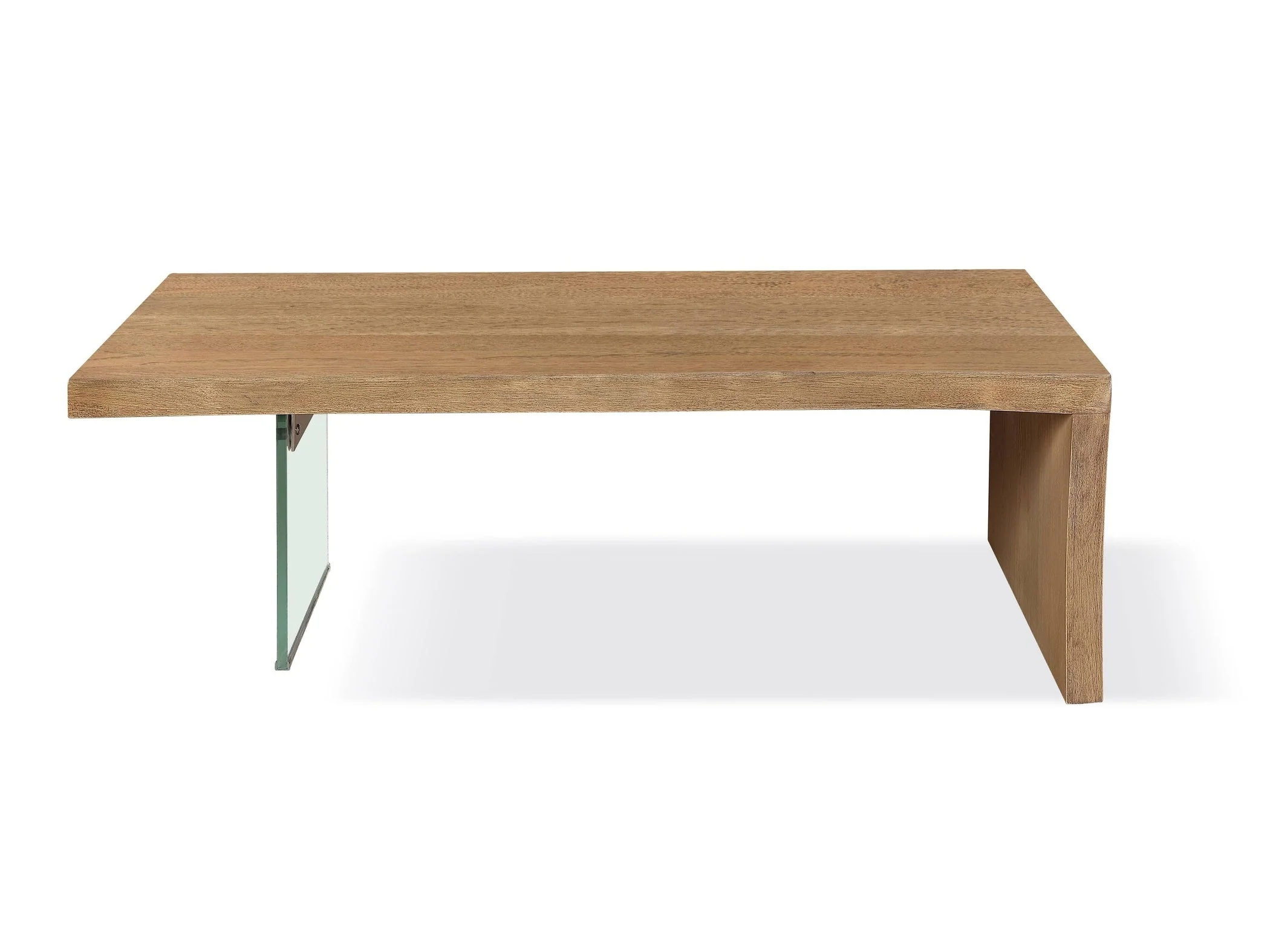 One Live-Edge White Oak and Glass Coffee Table in Bisque