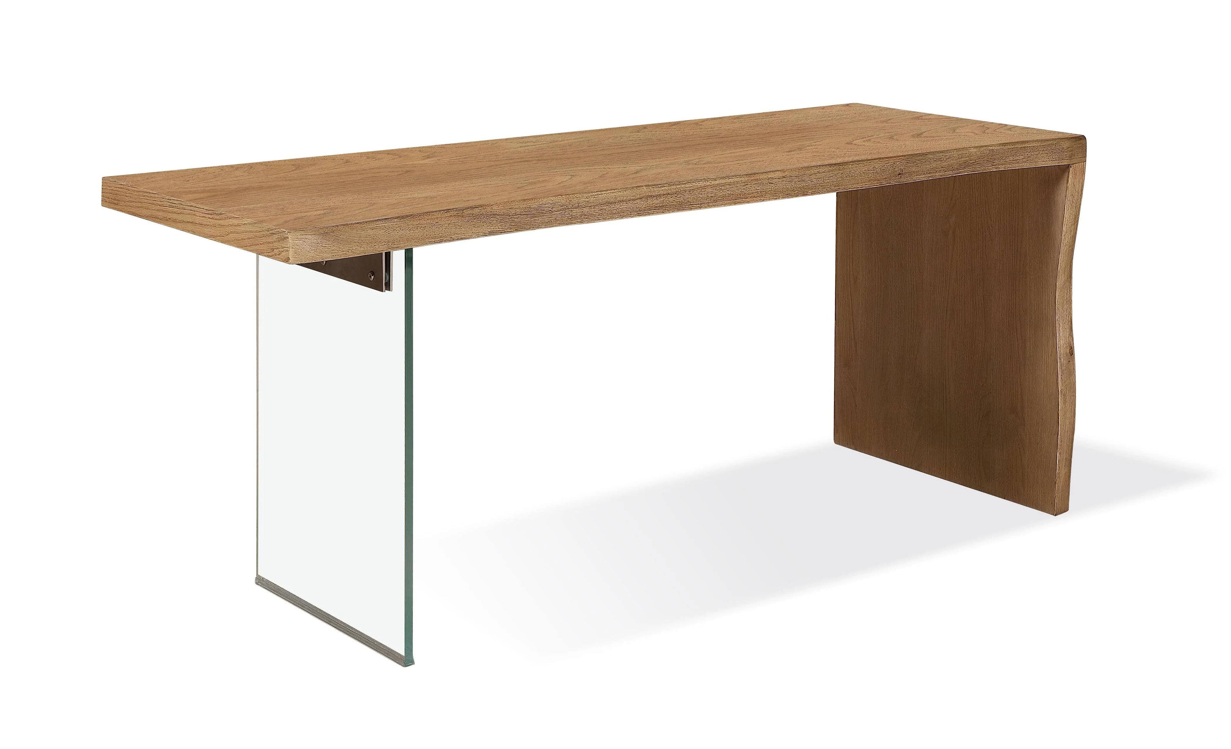 One Live-Edge White Oak and Glass Console Table in Bisque - Image 2
