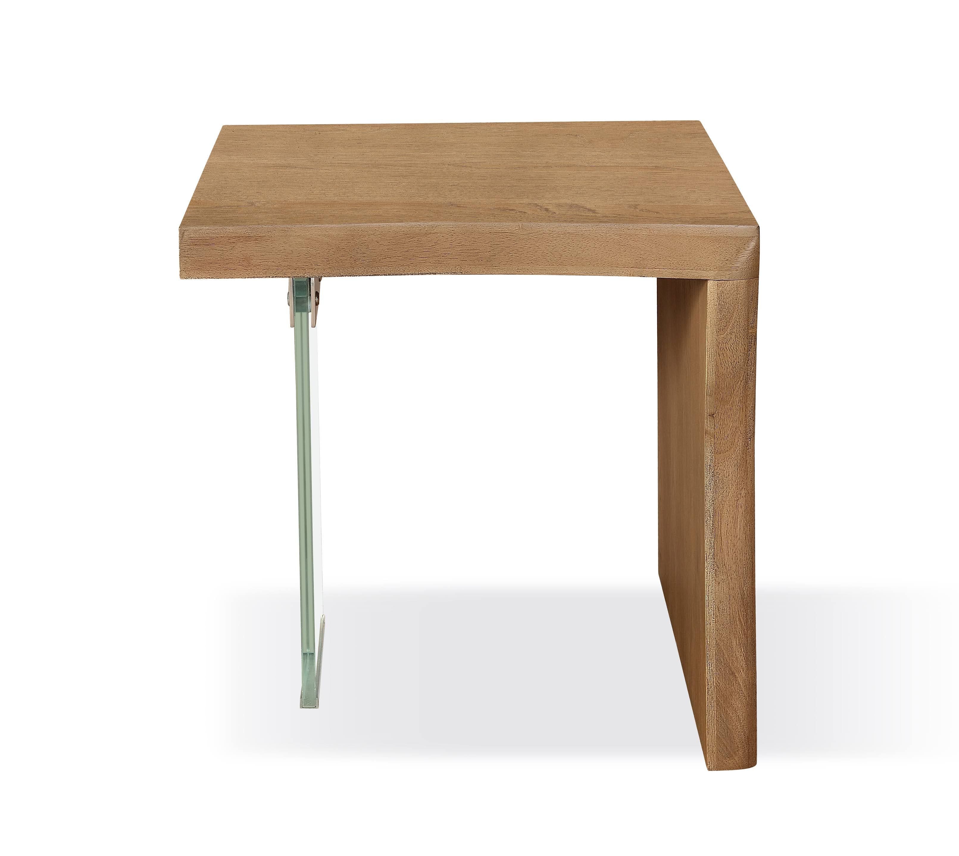 One Live-Edge White Oak and Glass End Table in Bisque - Image 2