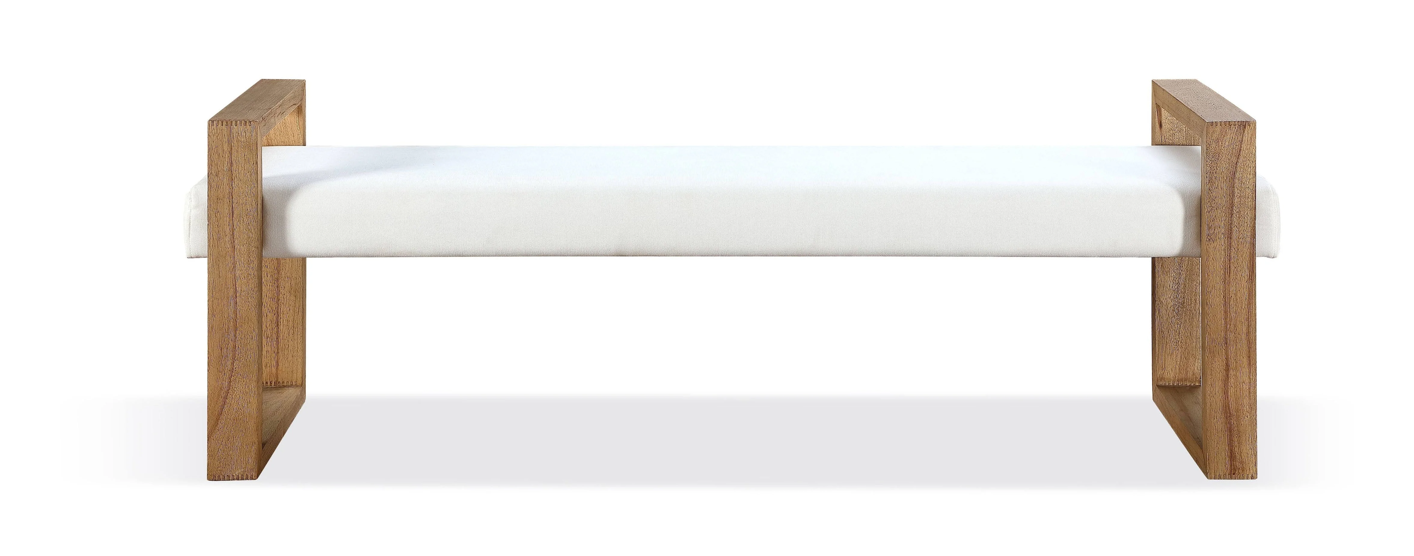One Modern Coastal Sled Leg Upholstered Dining Bench in White Pearl and Bisque - Image 3