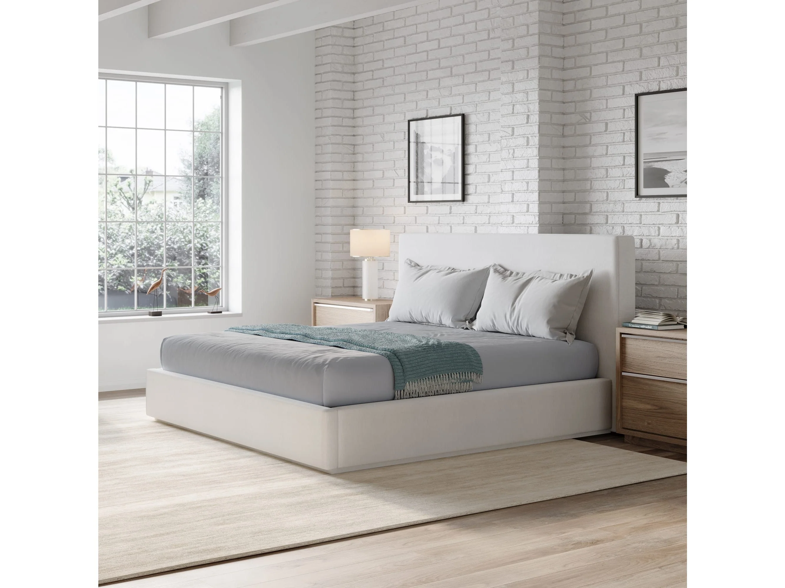 One Pearl King Upholstered Platform Bed