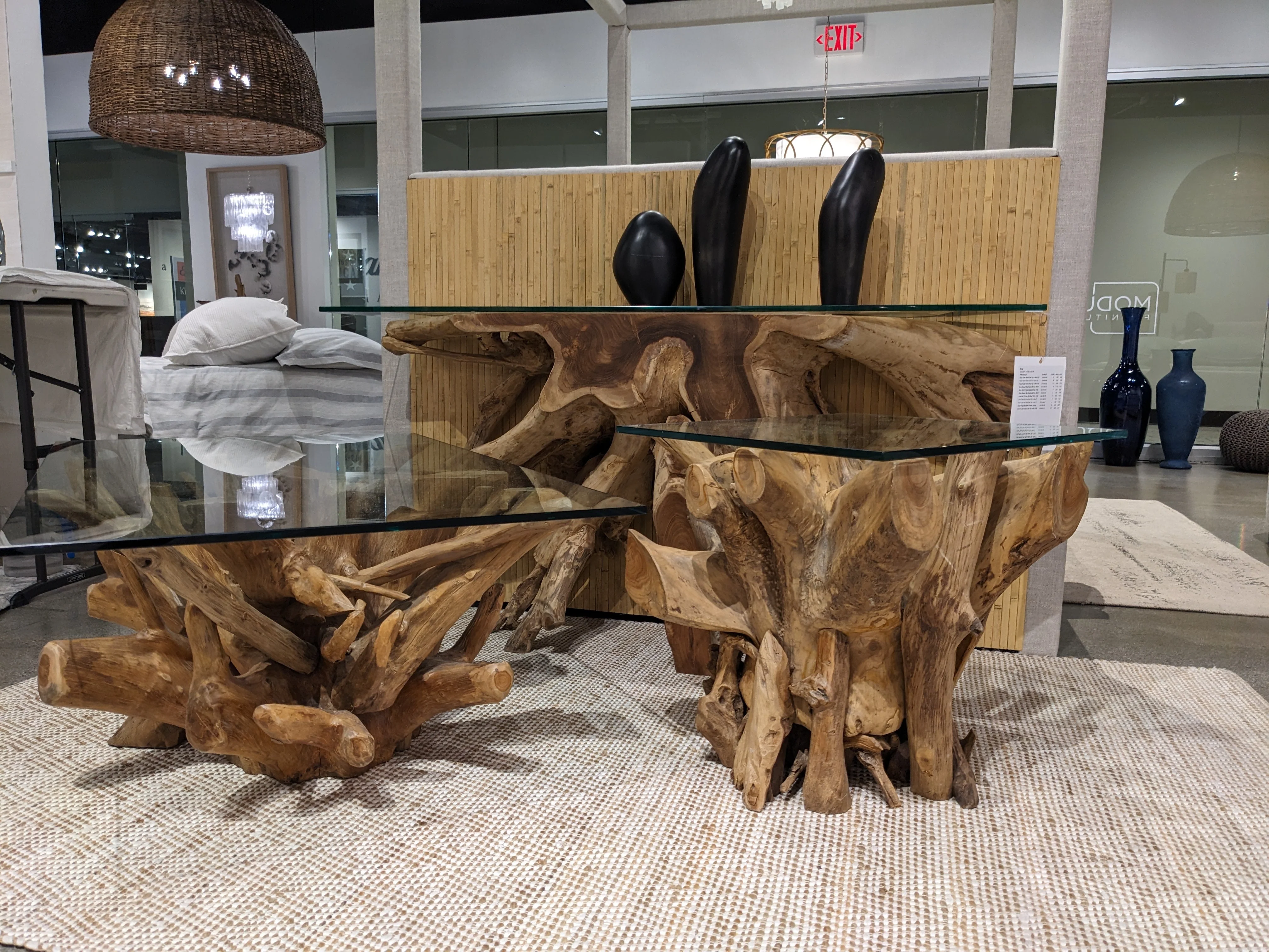 One Solid Teak Root Glass Top Console Table - Image 2