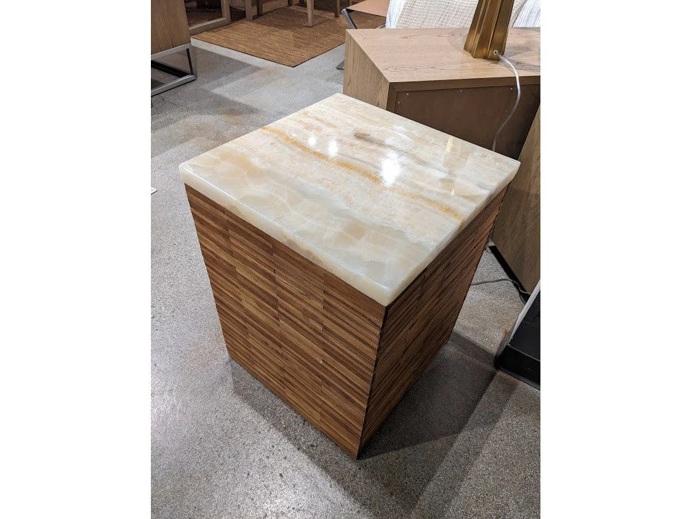 One Stone Wood Tile End Table in Onyx and Solid Teak