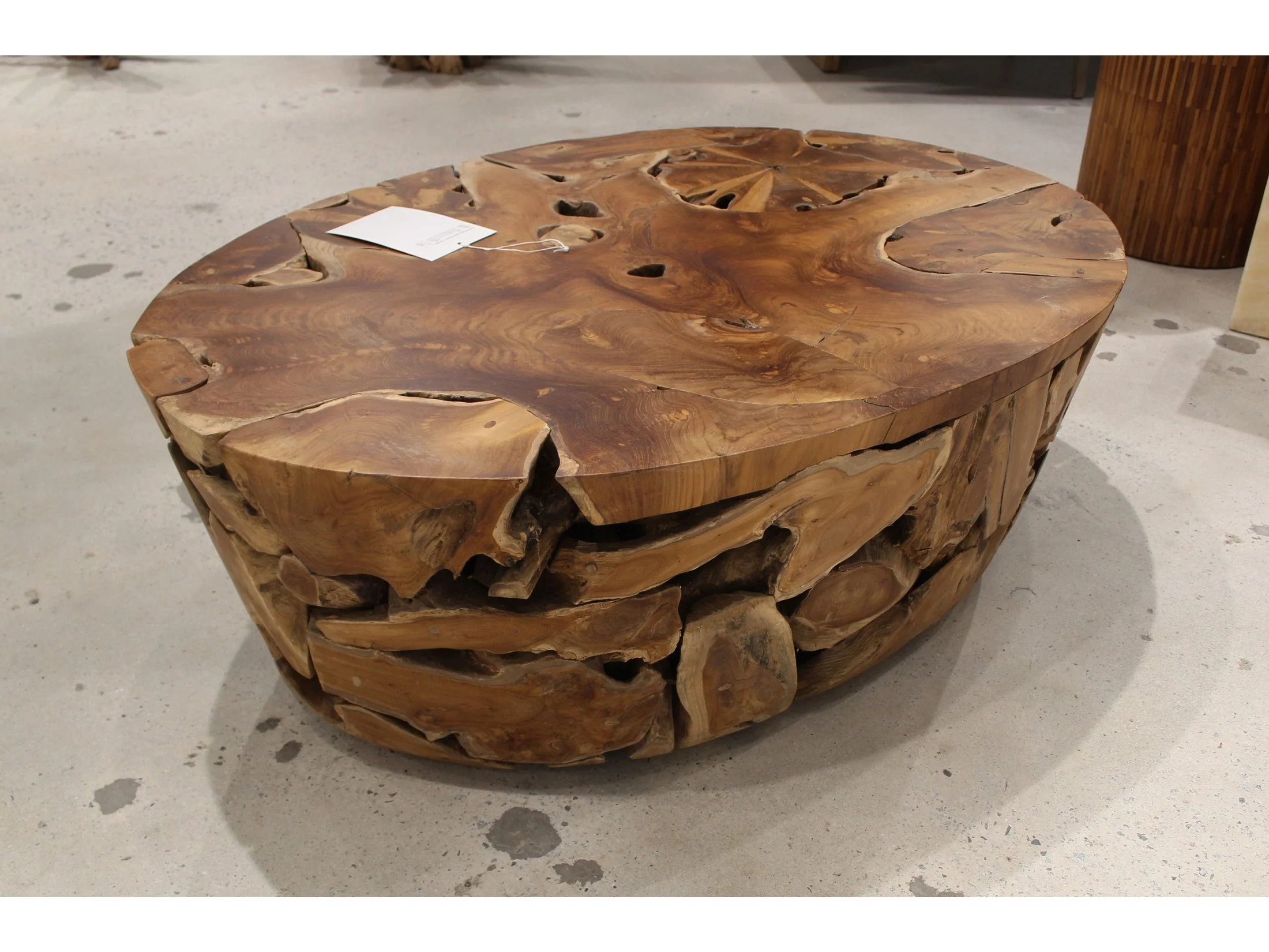 One Teak Slice Solid Wood Coffee Table in Warm Teak