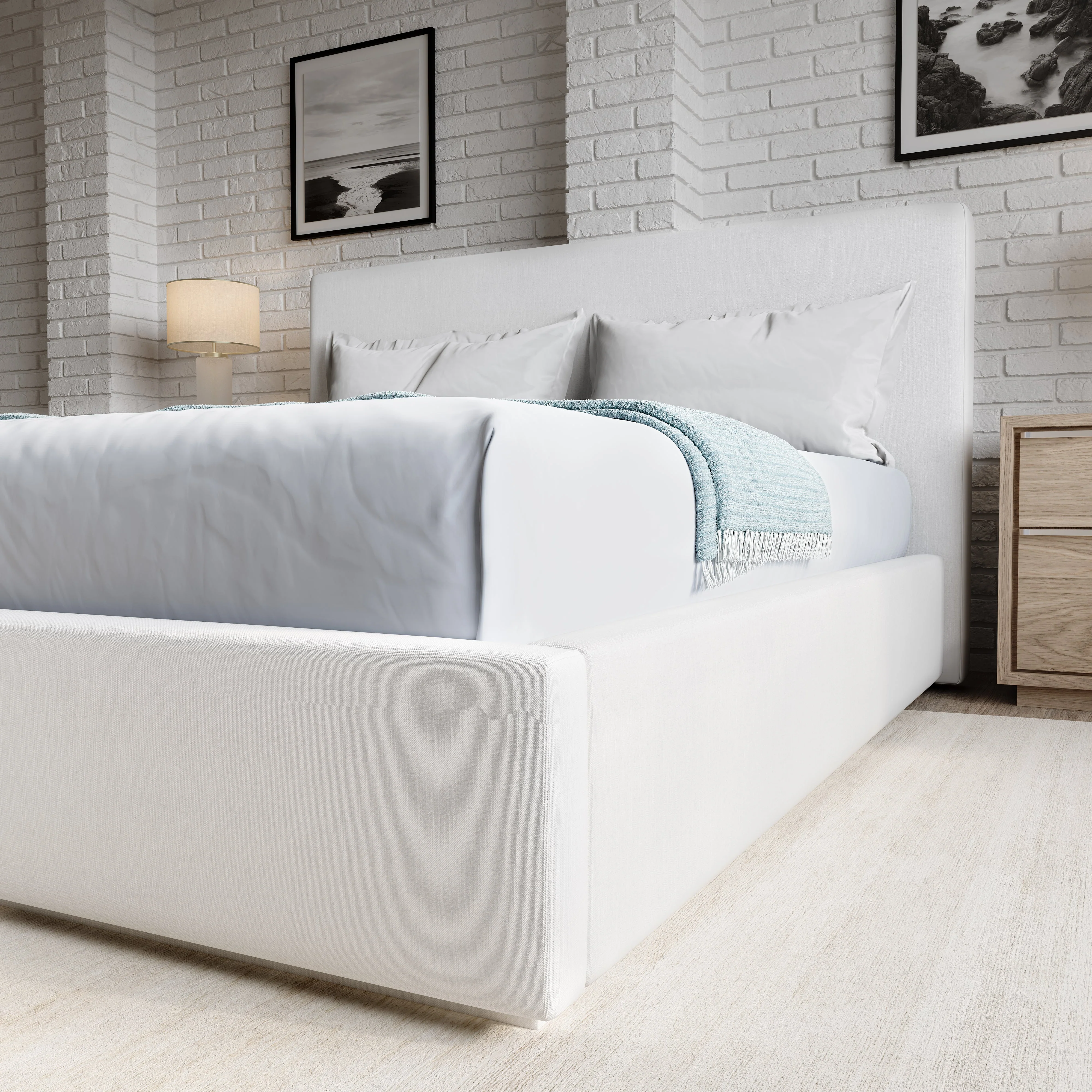 One Upholstered Footboard California King Storage Bed in Pearl - Image 2