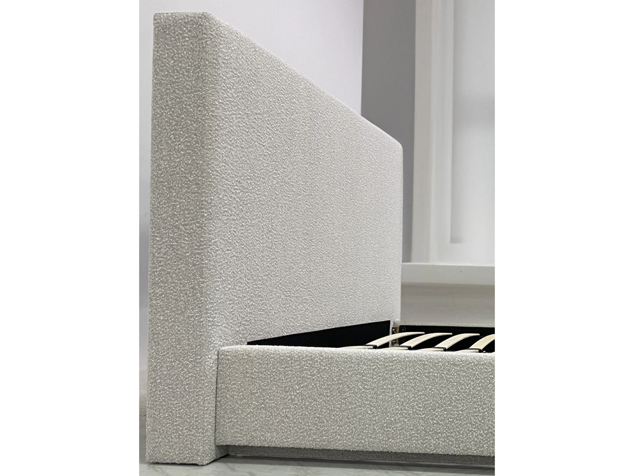 One Upholstered Modern Headboard in Cotton Ball Boucle