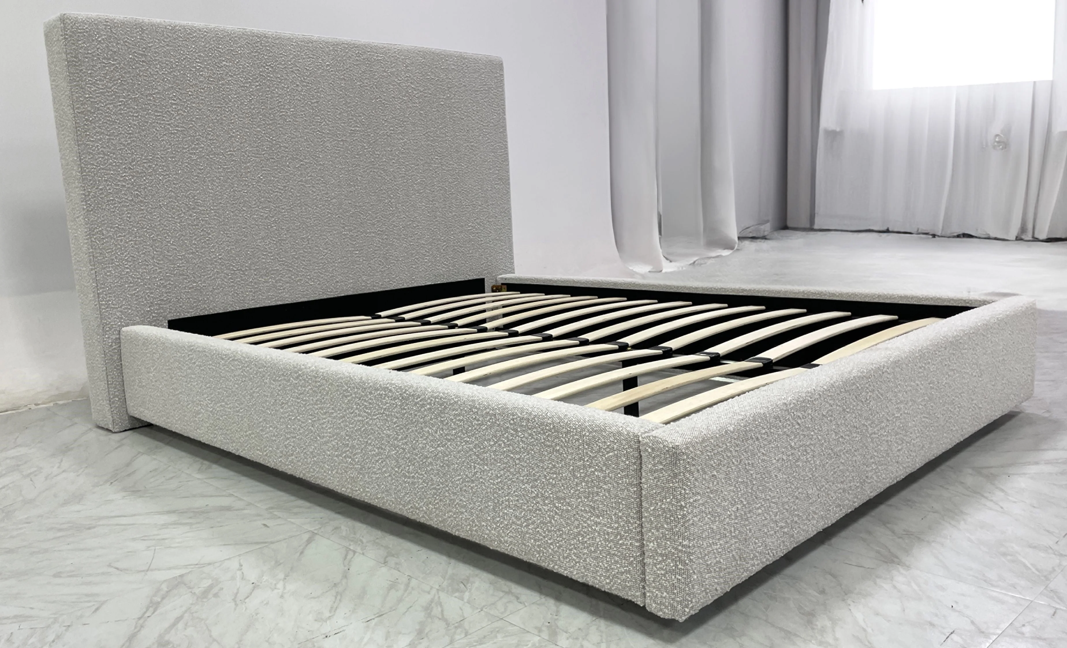 One Upholstered Modern Headboard in Cotton Ball Boucle - Image 2