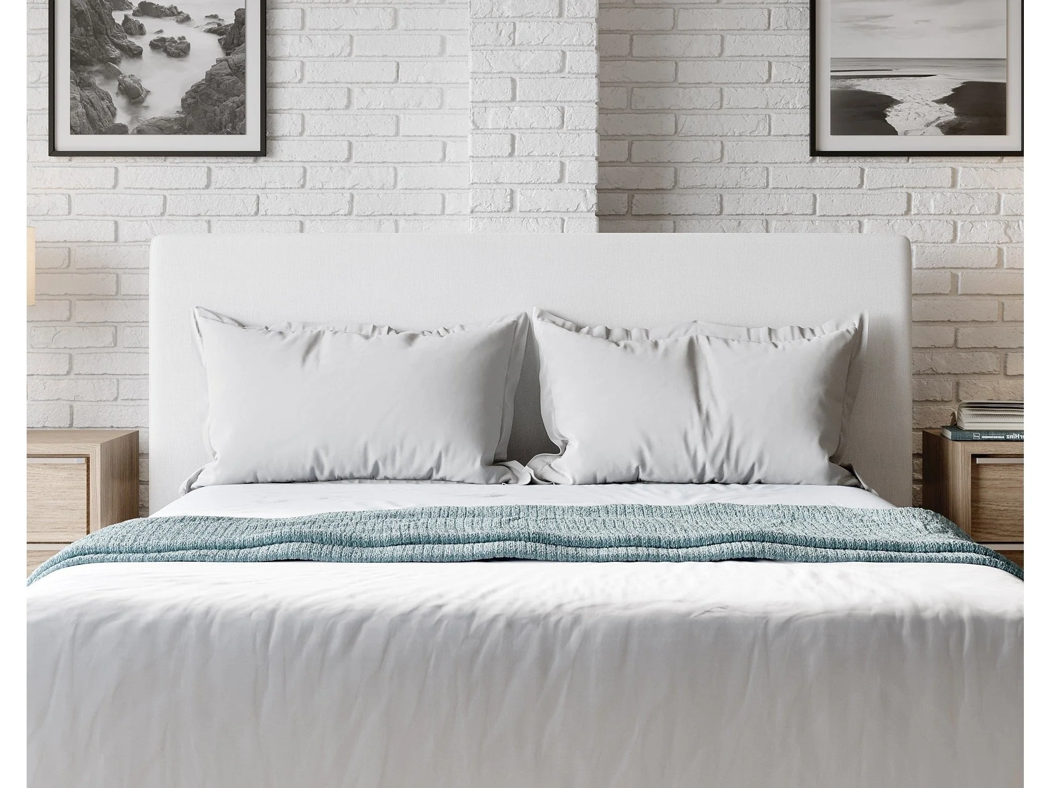 One Upholstered Modern Headboard in Pearl